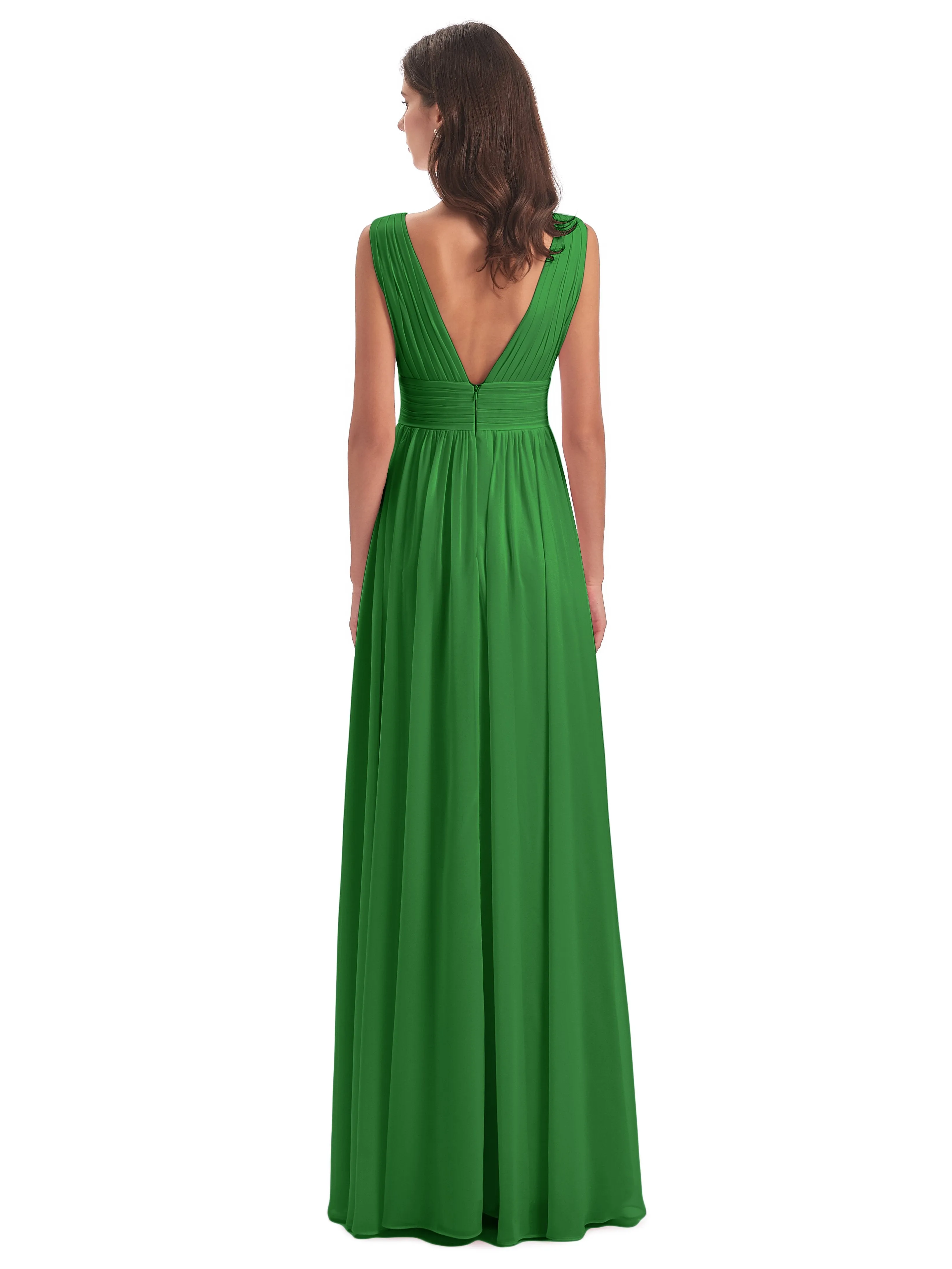 Green Bridesmaid Charming Chiffon V Neck Split Long Bridesmaid Dresses