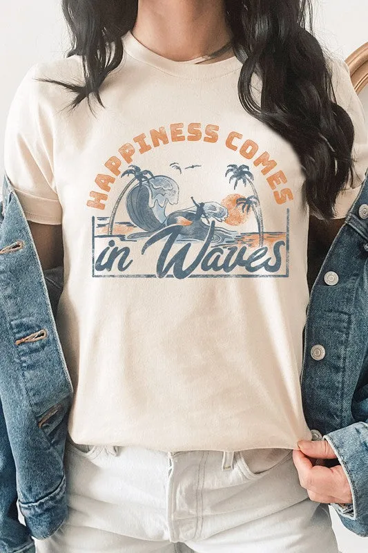 Happiness Comes In Waves Surf Graphic Tee