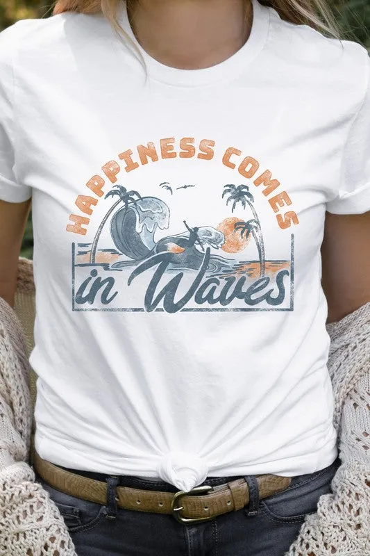 Happiness Comes In Waves Surf Graphic Tee