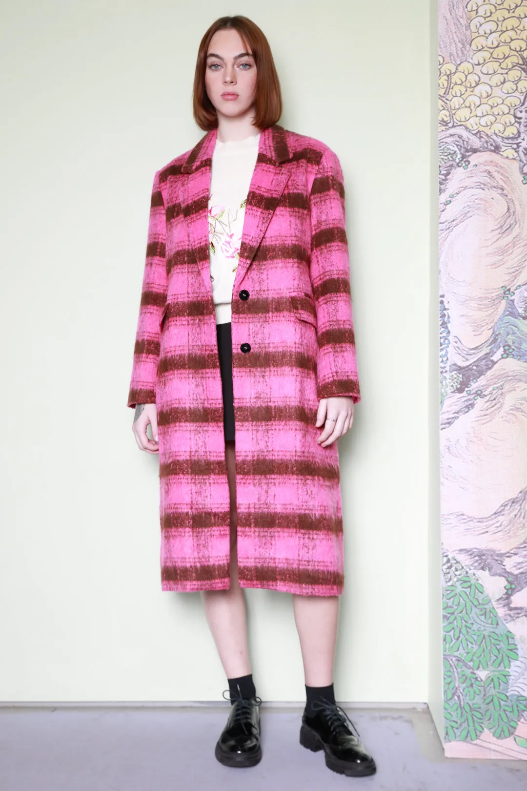 Heavy Wool Pink Plaid Coat