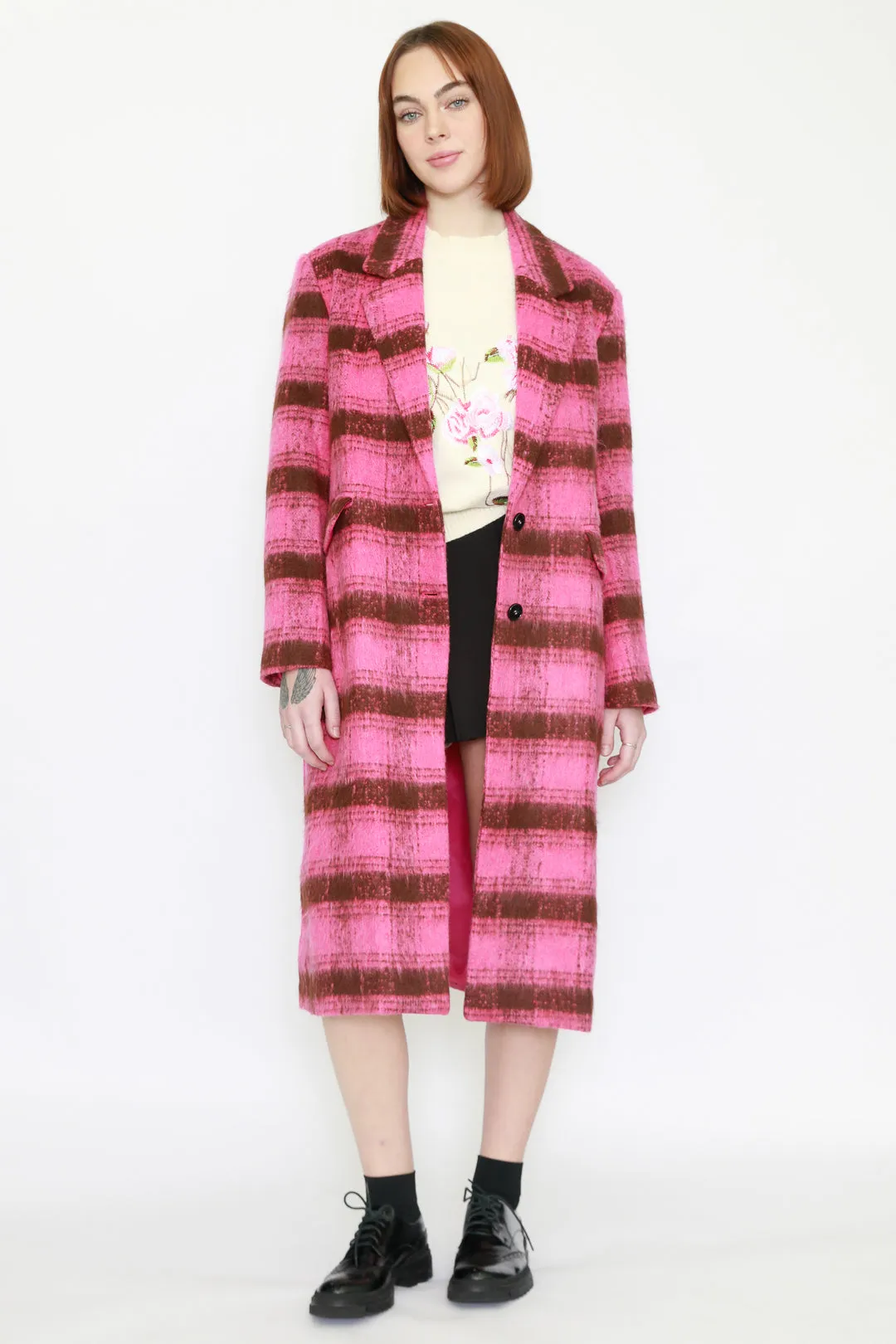 Heavy Wool Pink Plaid Coat