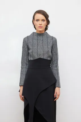 High-Neck Top With Seams Soft Knit Grey