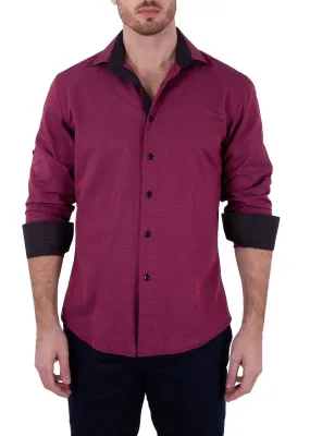 Intertwined Circular Pattern Long Sleeve Dress Shirt Burgundy