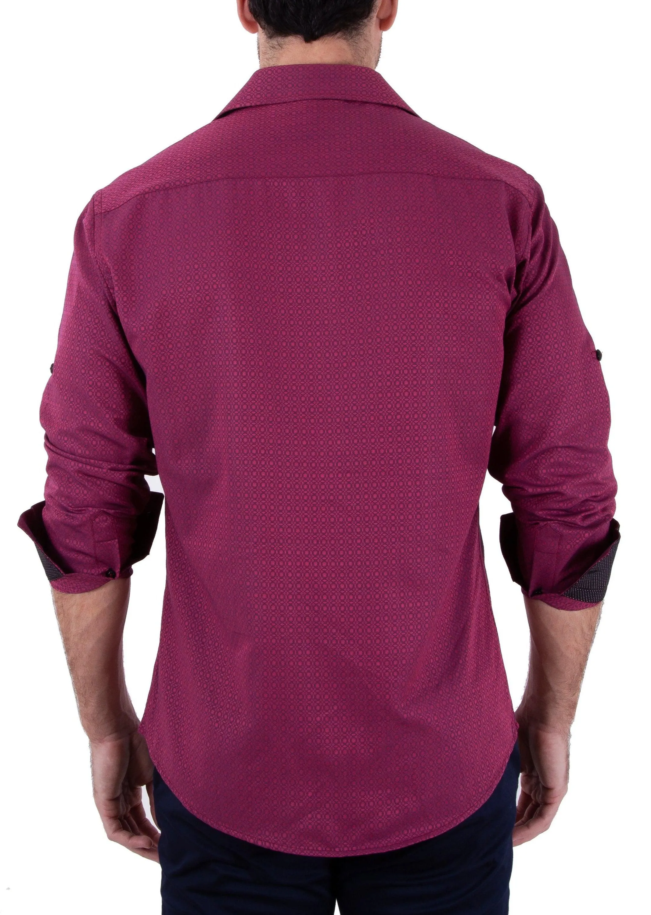 Intertwined Circular Pattern Long Sleeve Dress Shirt Burgundy