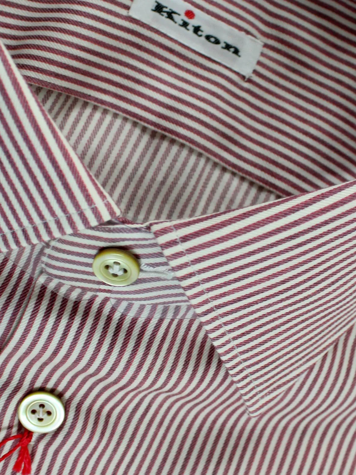 Kiton Dress Shirt Maroon White Stripes 41 - 16