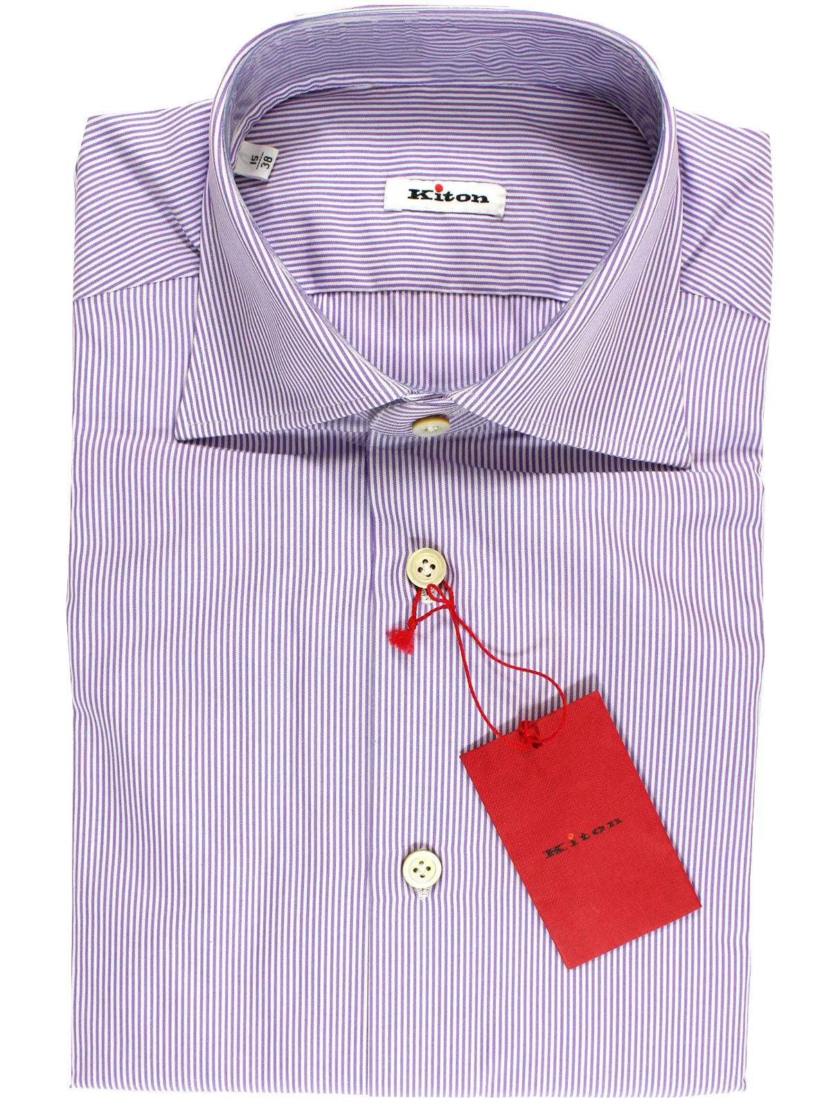 Kiton Dress Shirt White Lilac Stripes 38 - 15 SALE