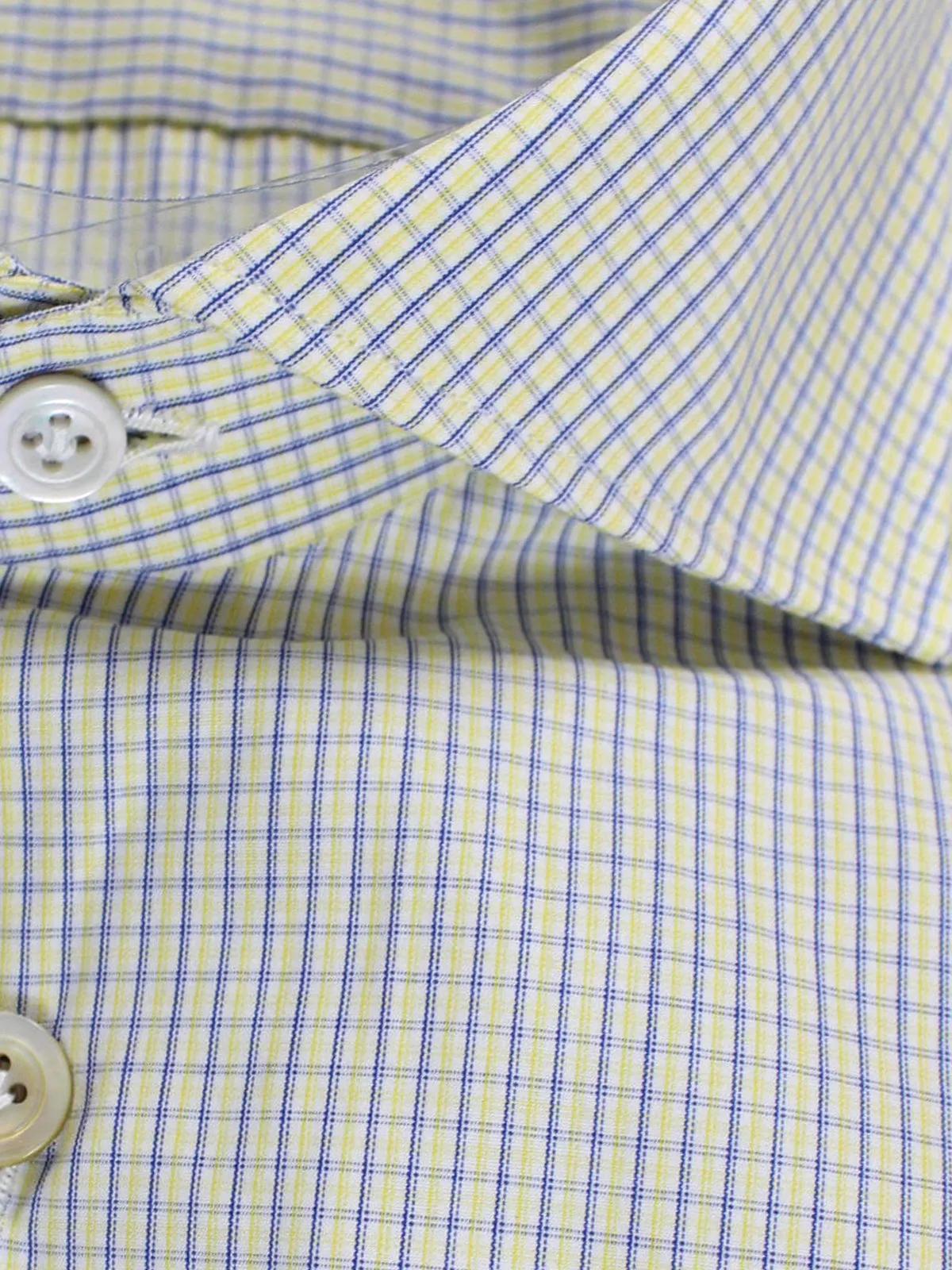 Kiton Dress Shirt White Lime Navy Check Spread Collar 39 - 15 1/2 REDUCED - SALE