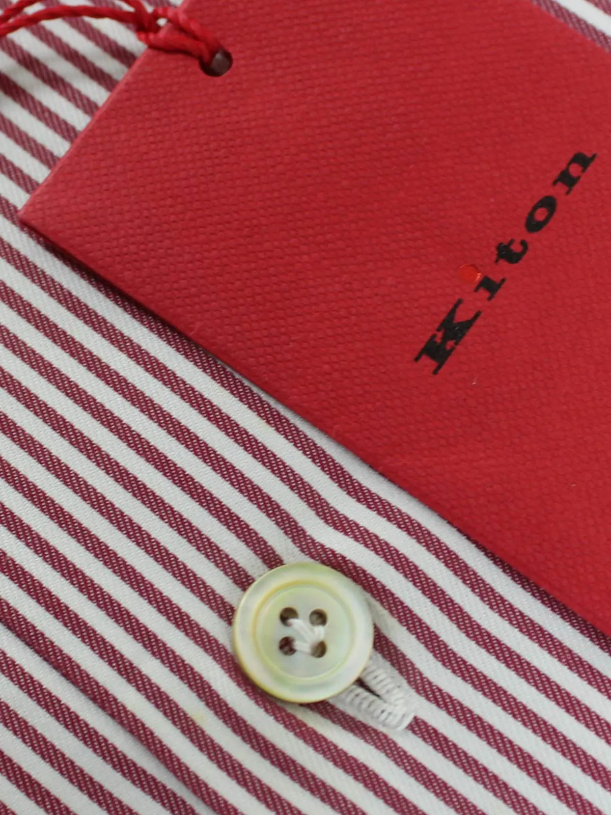 Kiton Dress Shirt White Maroon Stripes Design 43 - 17