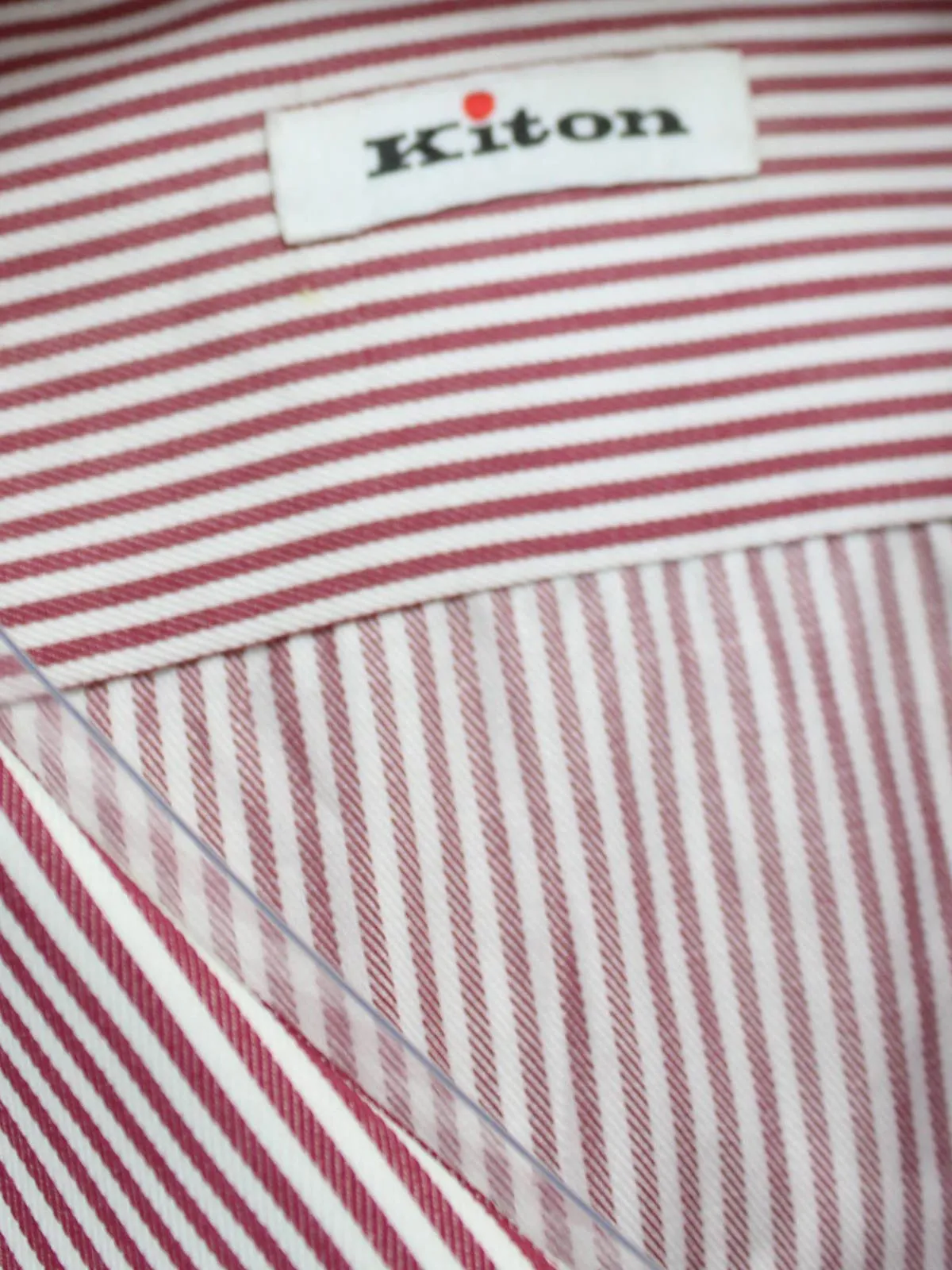 Kiton Dress Shirt White Maroon Stripes Design 43 - 17