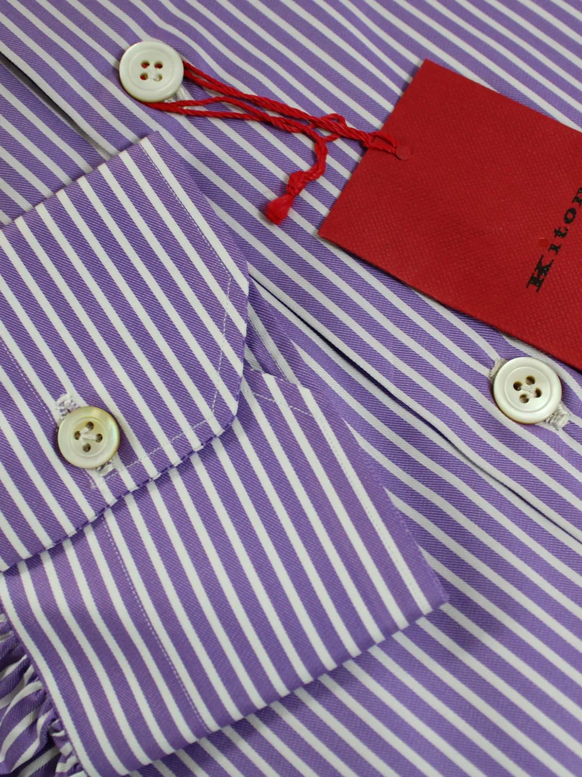 Kiton Dress Shirt White Purple Stripes 38 - 15 SALE