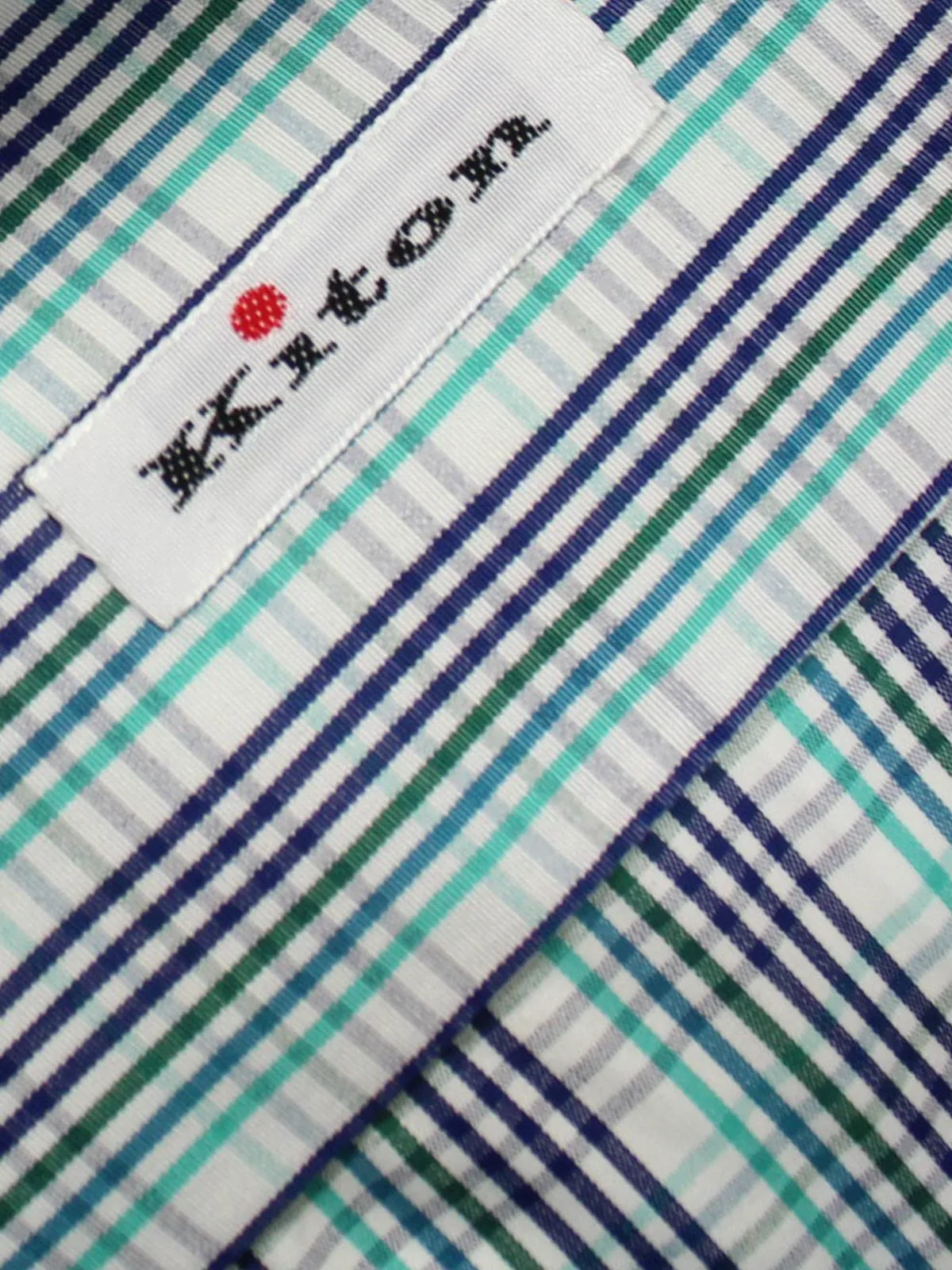 Kiton Shirt White Turquoise Green Navy Check Long Sleeve 39 - 15 1/2 FINAL SALE