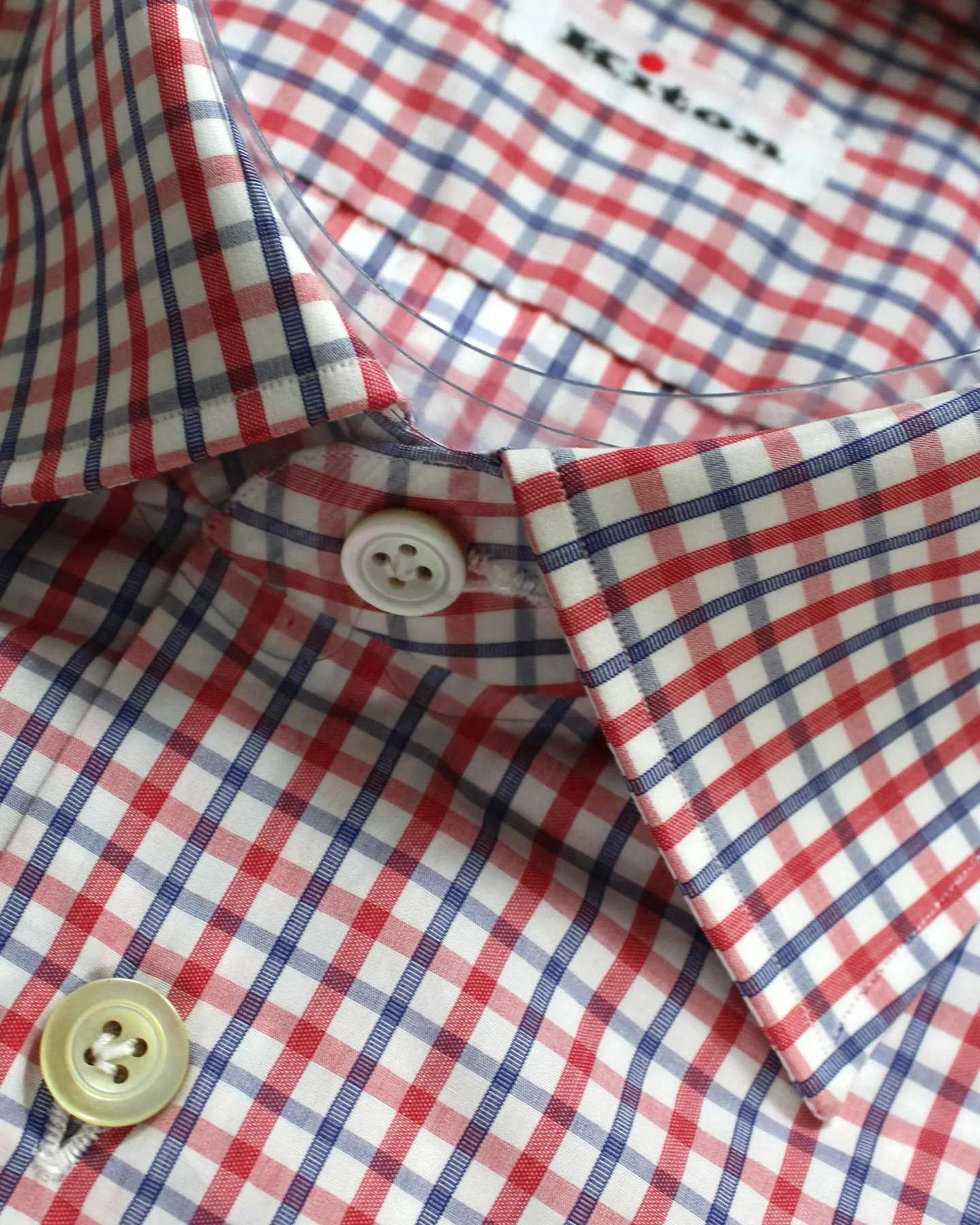 Kiton Short Sleeve Shirt White Red Royal Blue Check 37 - 14 1/2 SALE