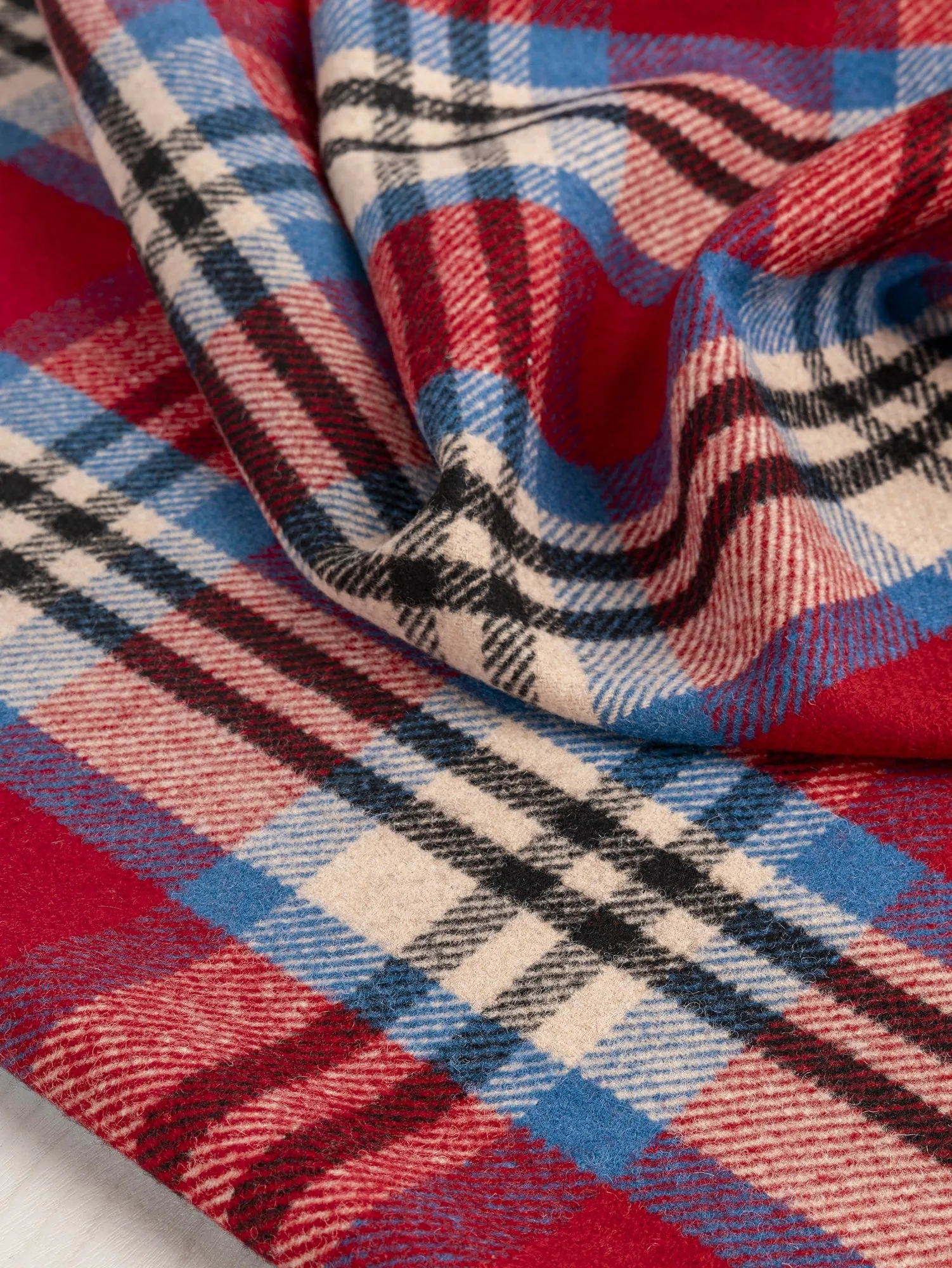 Large Plaid Melton Wool Blend Deadstock - Blue   Red   Cream   Black