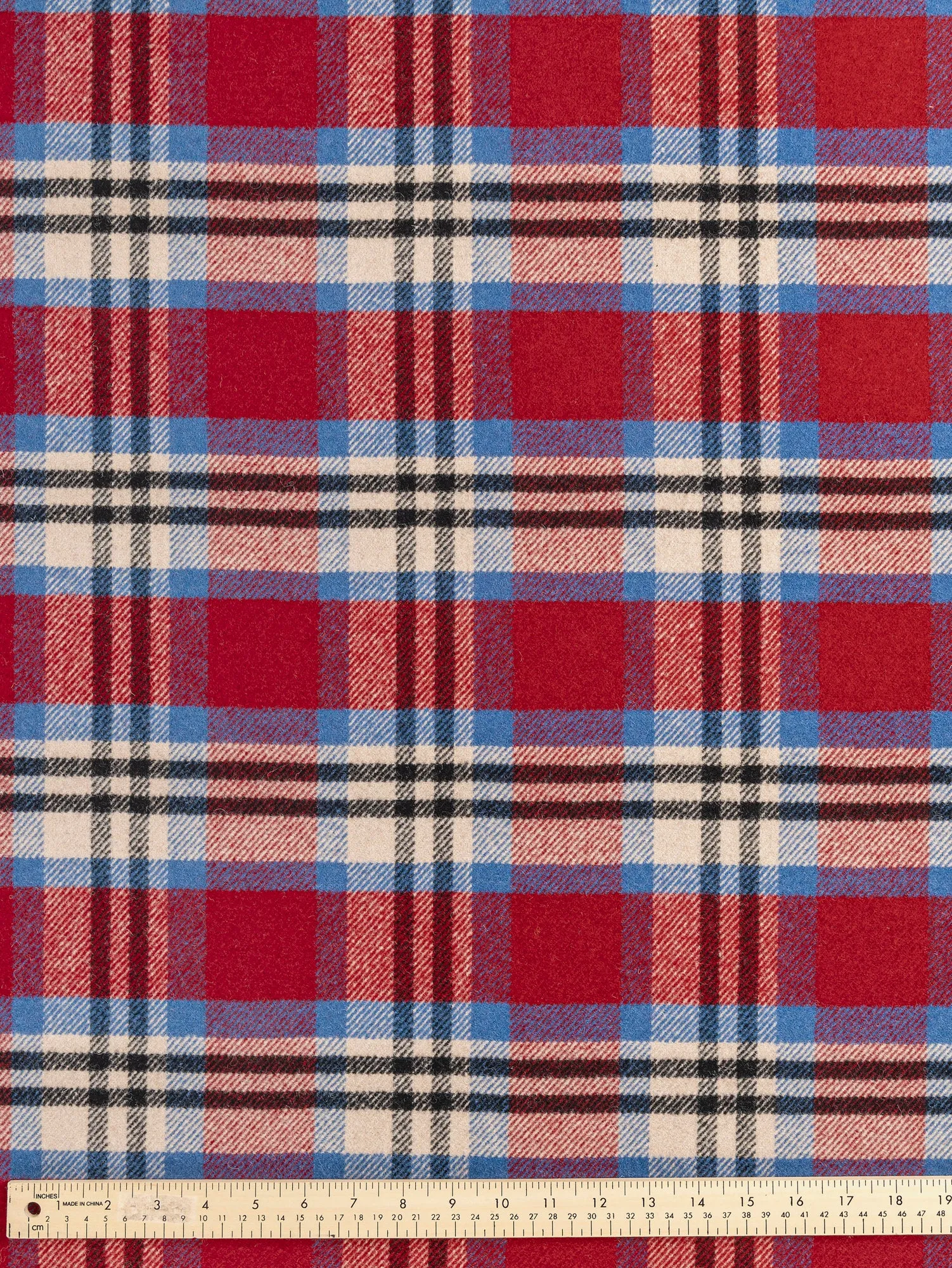 Large Plaid Melton Wool Blend Deadstock - Blue   Red   Cream   Black