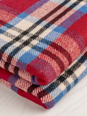 Large Plaid Melton Wool Blend Deadstock - Blue   Red   Cream   Black