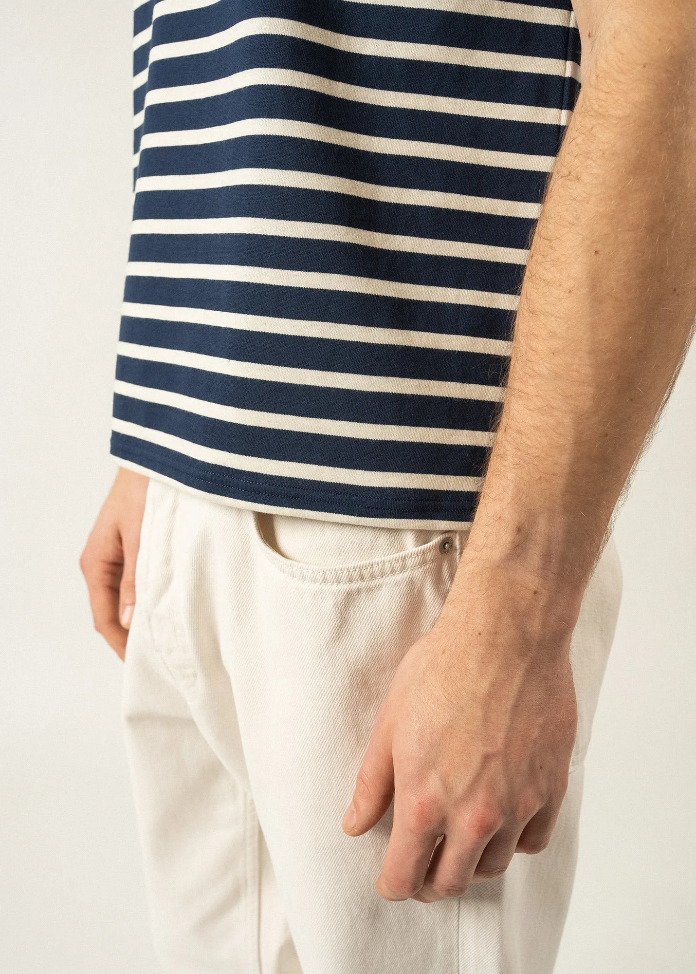 LEVANT MODERN - Breton Stripe Short Sleeve Shirt | Soft Cotton | Unisex Fit (NAVY / ECRU)