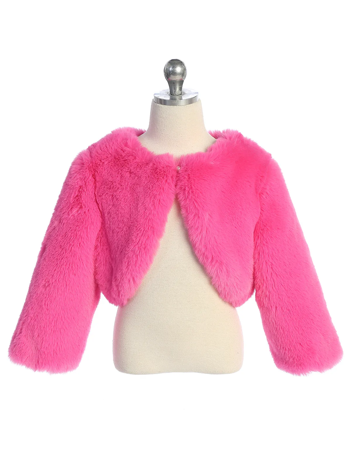 Little Girls Hot Pink Stylish Faux Fur Bolero Jacket 2-6