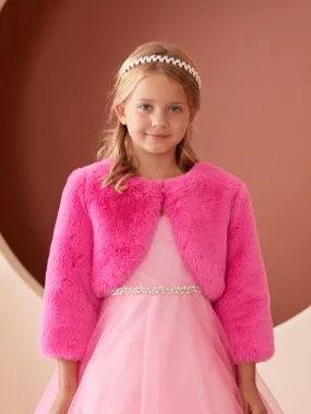 Little Girls Hot Pink Stylish Faux Fur Bolero Jacket 2-6