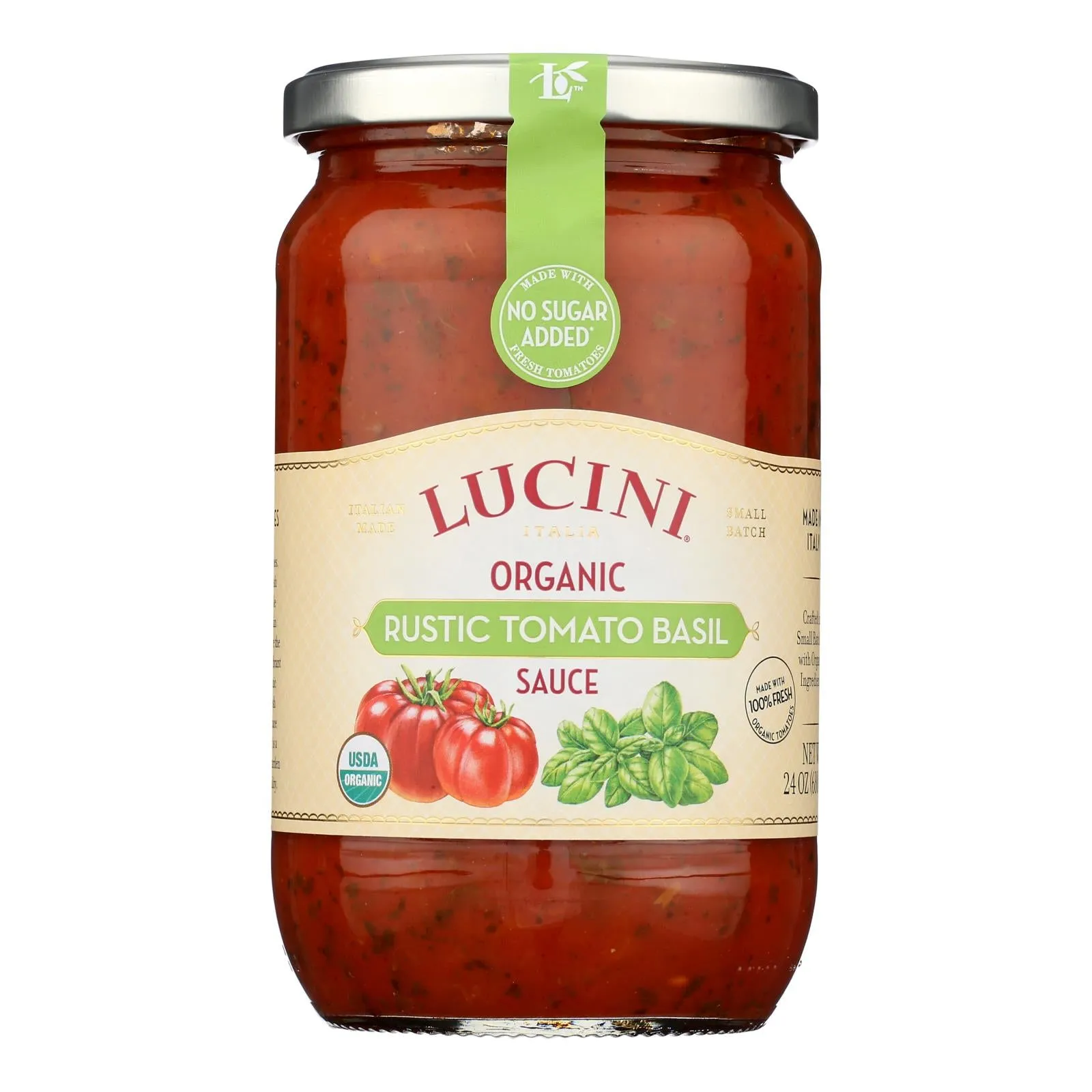 Lucini Italia Organic Pasta Sauce, Tomato Basil - 24 Oz., 6 Pack