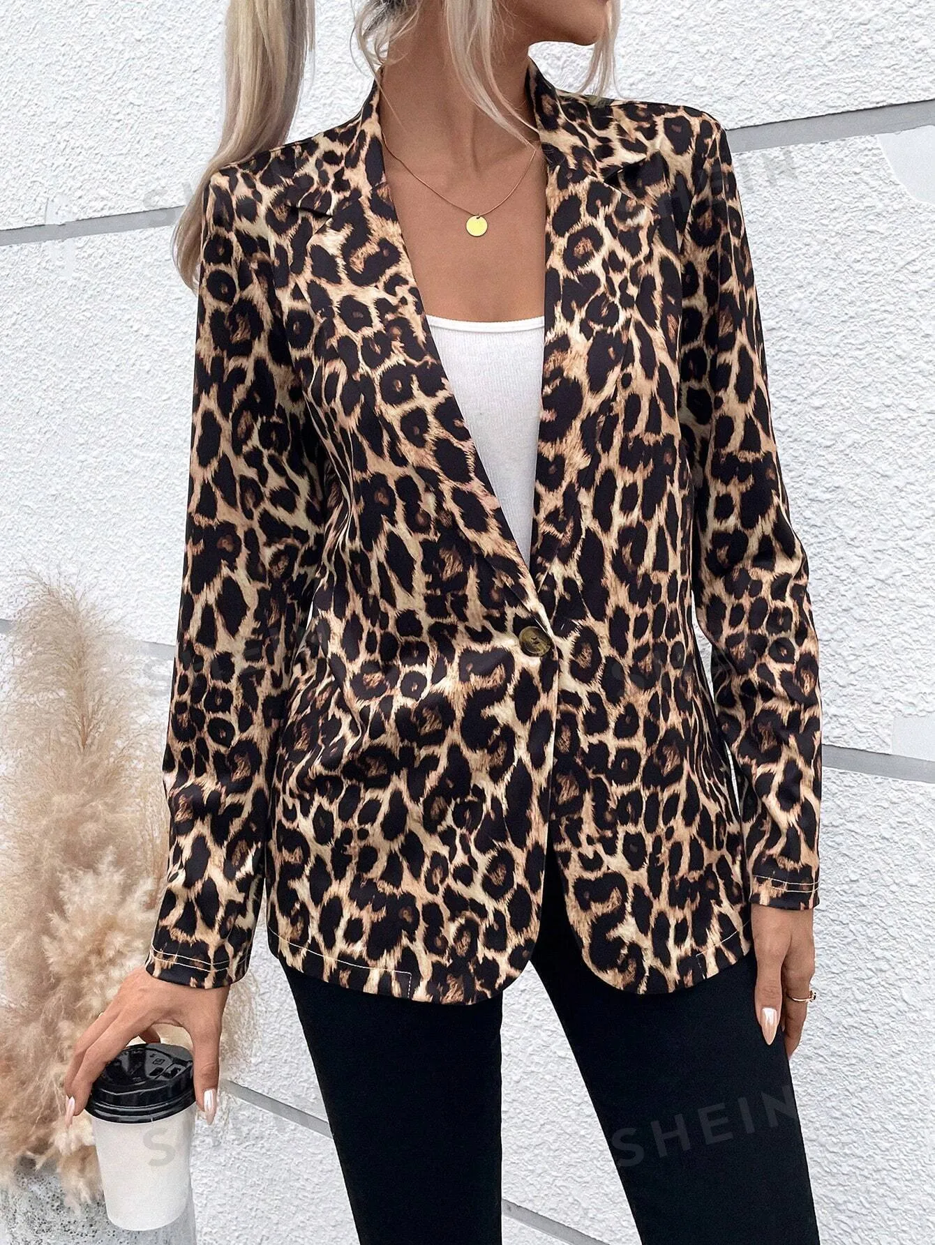 LUNE Leopard Print Lapel Collar Blazer