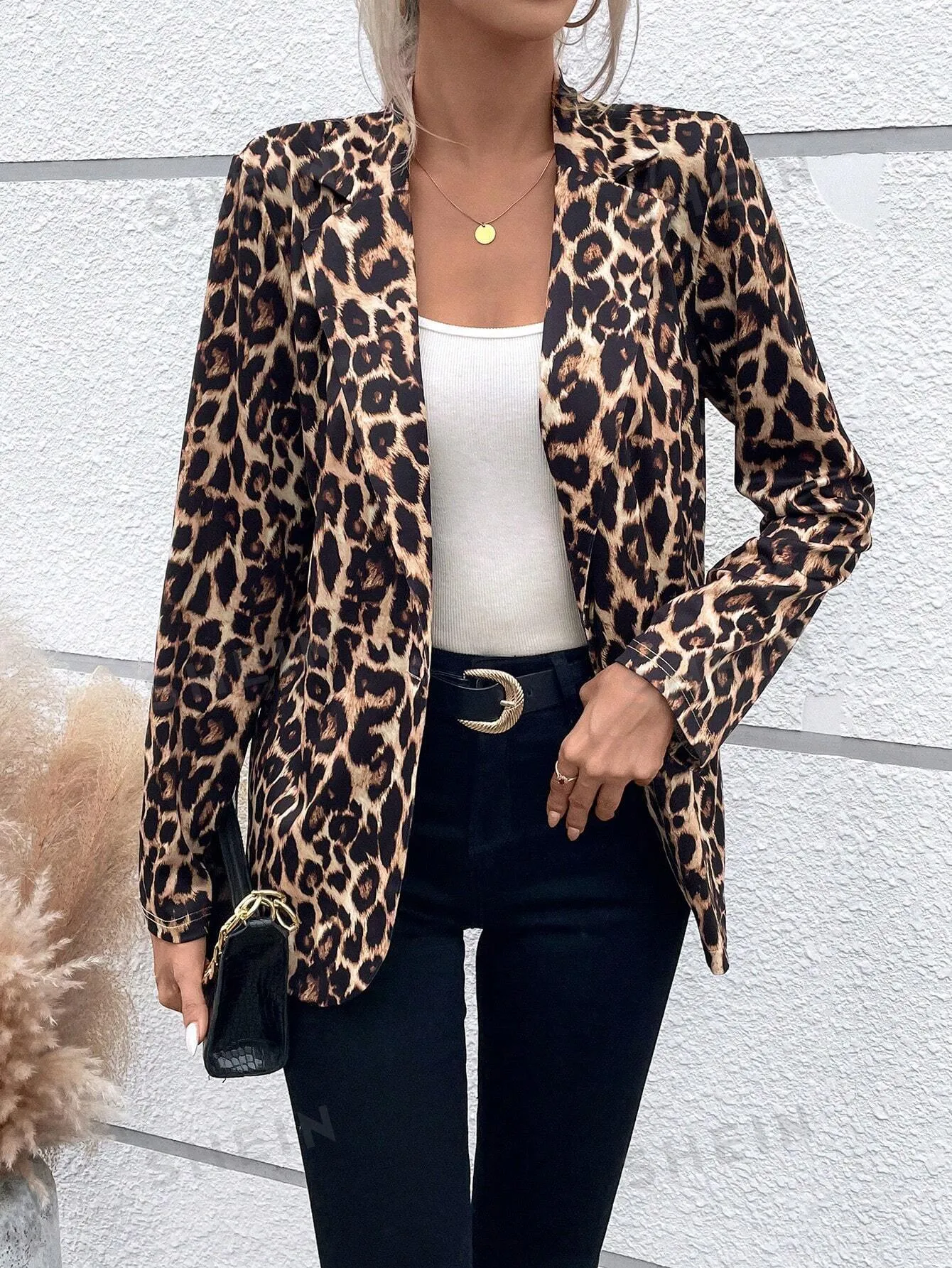 LUNE Leopard Print Lapel Collar Blazer