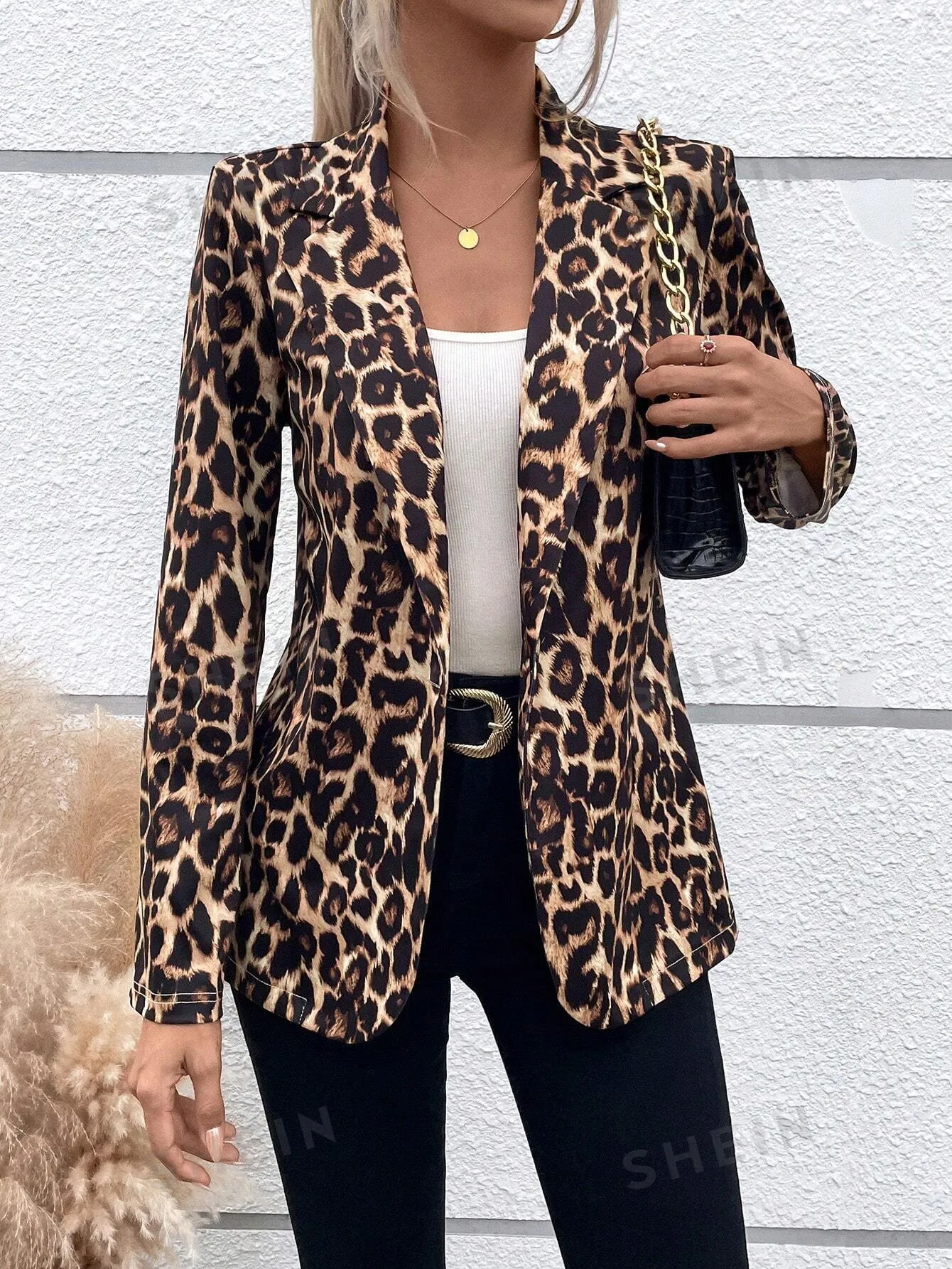 LUNE Leopard Print Lapel Collar Blazer