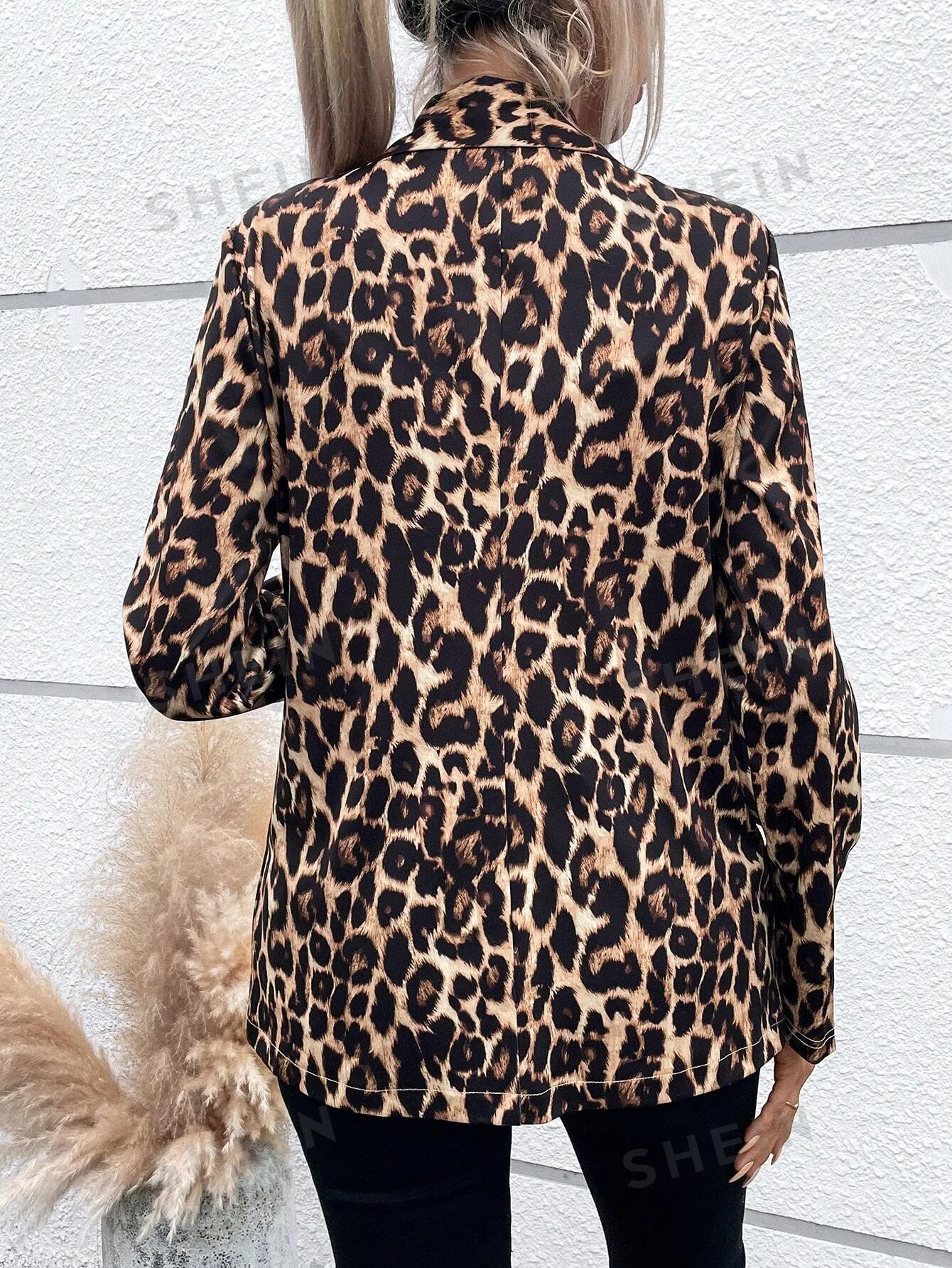 LUNE Leopard Print Lapel Collar Blazer