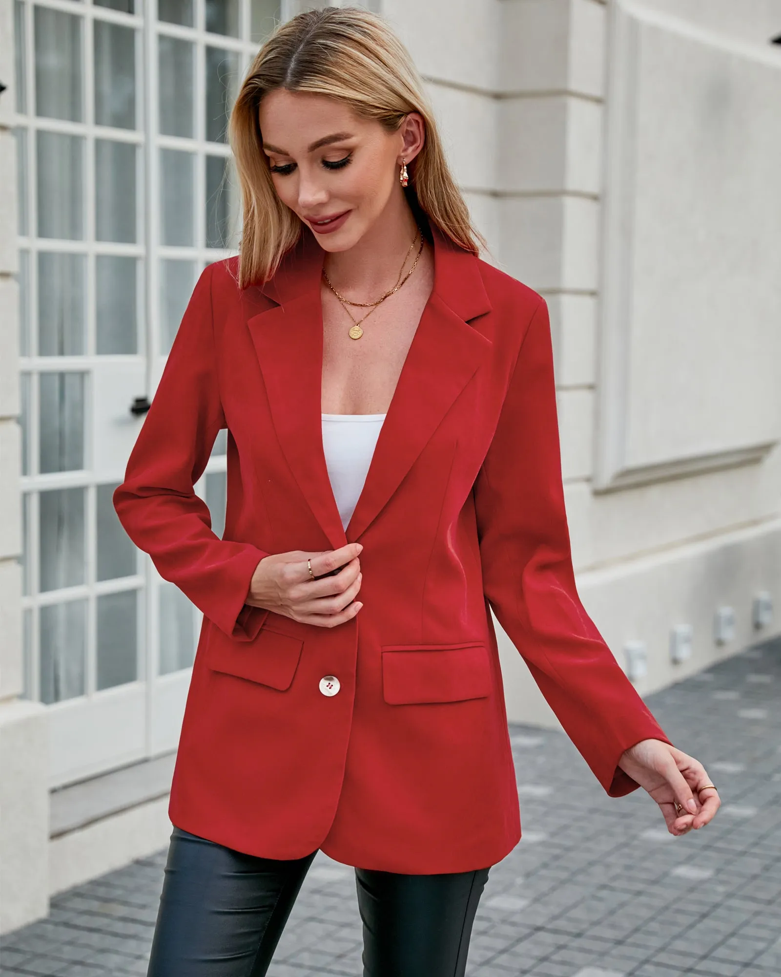 luvamia Blazers for Women Business Casual Twill Long Blazers Suit Jackets Dressy Office Work Professional Coat Loose Fit