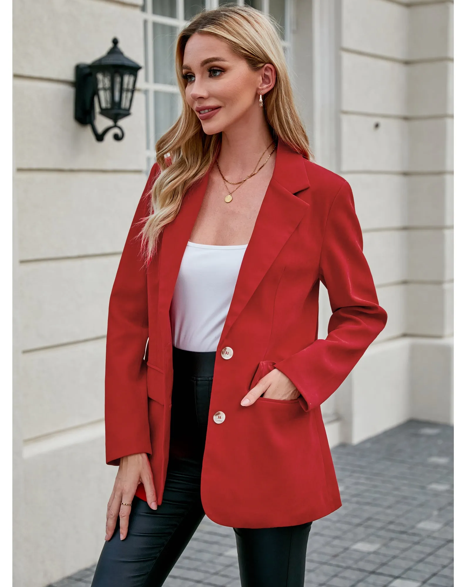 luvamia Blazers for Women Business Casual Twill Long Blazers Suit Jackets Dressy Office Work Professional Coat Loose Fit