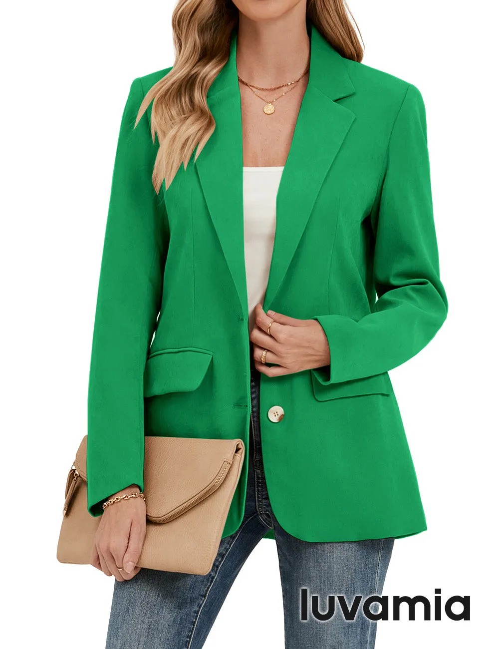 luvamia Blazers for Women Business Casual Twill Long Blazers Suit Jackets Dressy Office Work Professional Coat Loose Fit