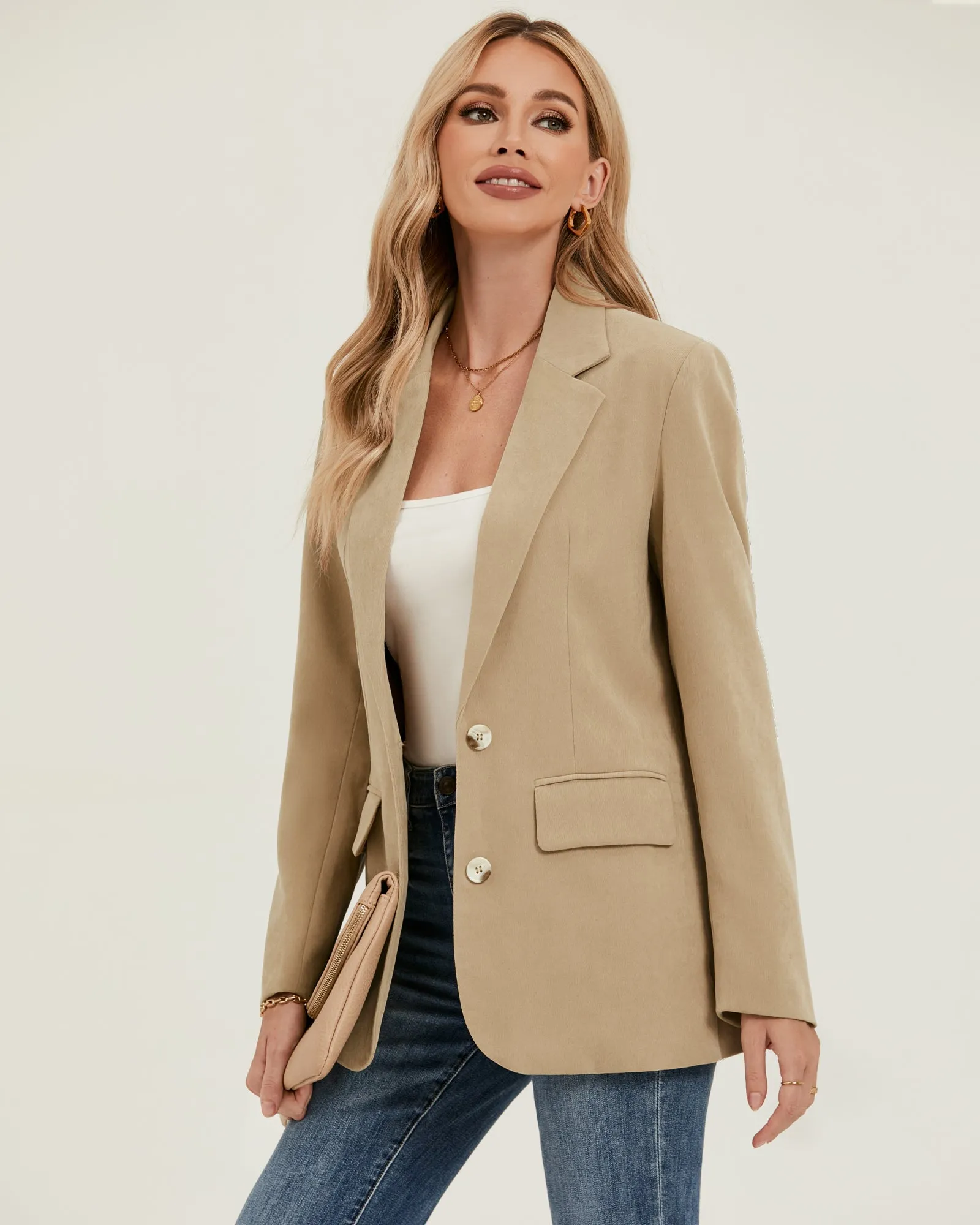 luvamia Blazers for Women Business Casual Twill Long Blazers Suit Jackets Dressy Office Work Professional Coat Loose Fit