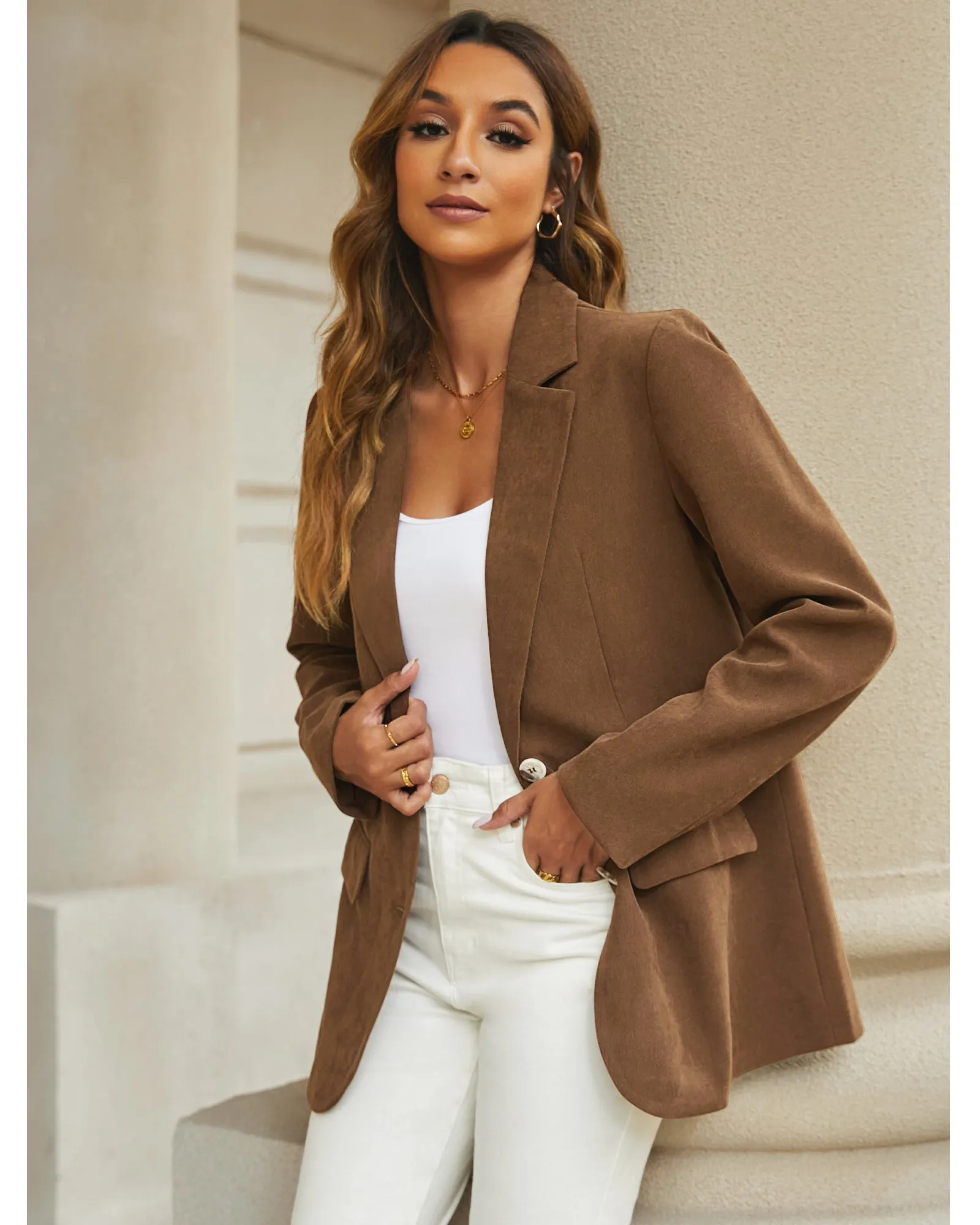 luvamia Blazers for Women Business Casual Twill Long Blazers Suit Jackets Dressy Office Work Professional Coat Loose Fit