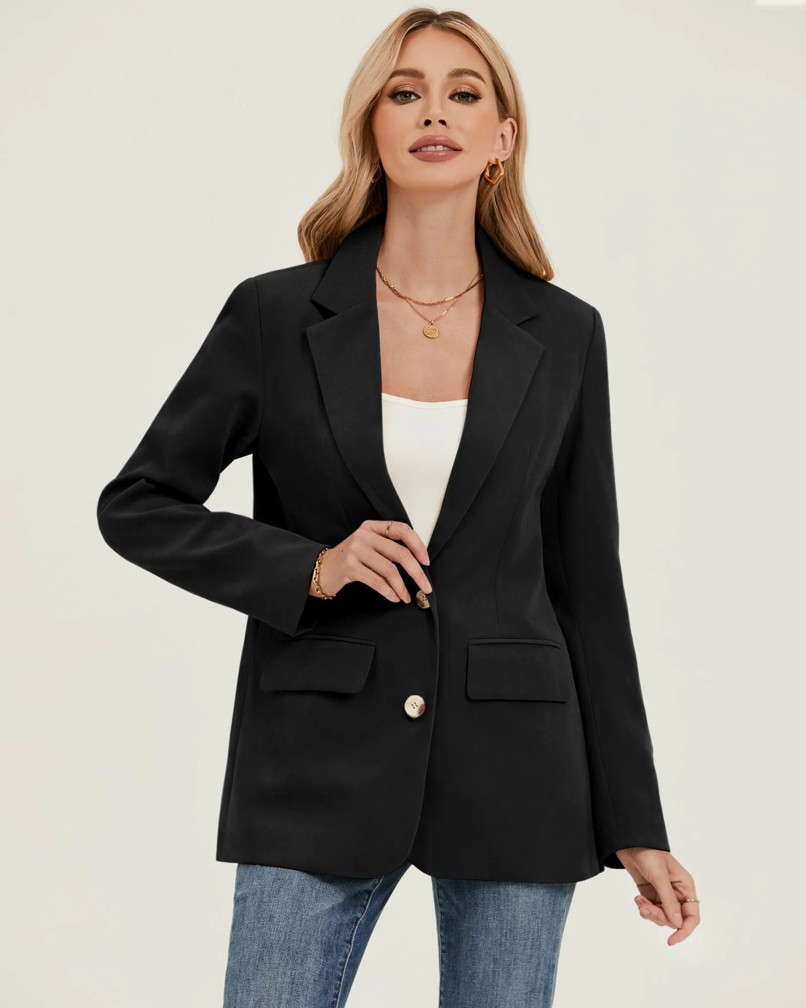 luvamia Blazers for Women Business Casual Twill Long Blazers Suit Jackets Dressy Office Work Professional Coat Loose Fit