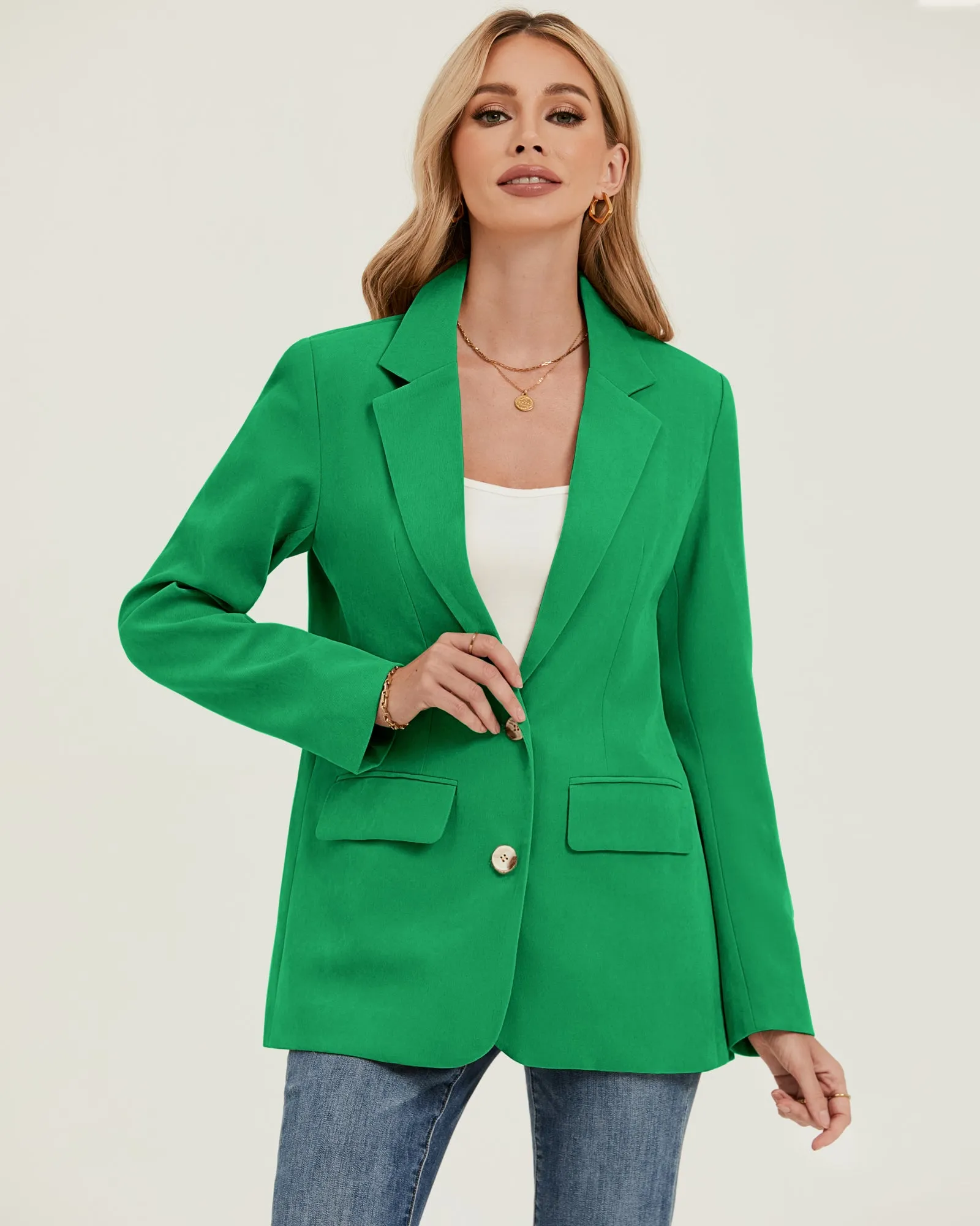 luvamia Blazers for Women Business Casual Twill Long Blazers Suit Jackets Dressy Office Work Professional Coat Loose Fit