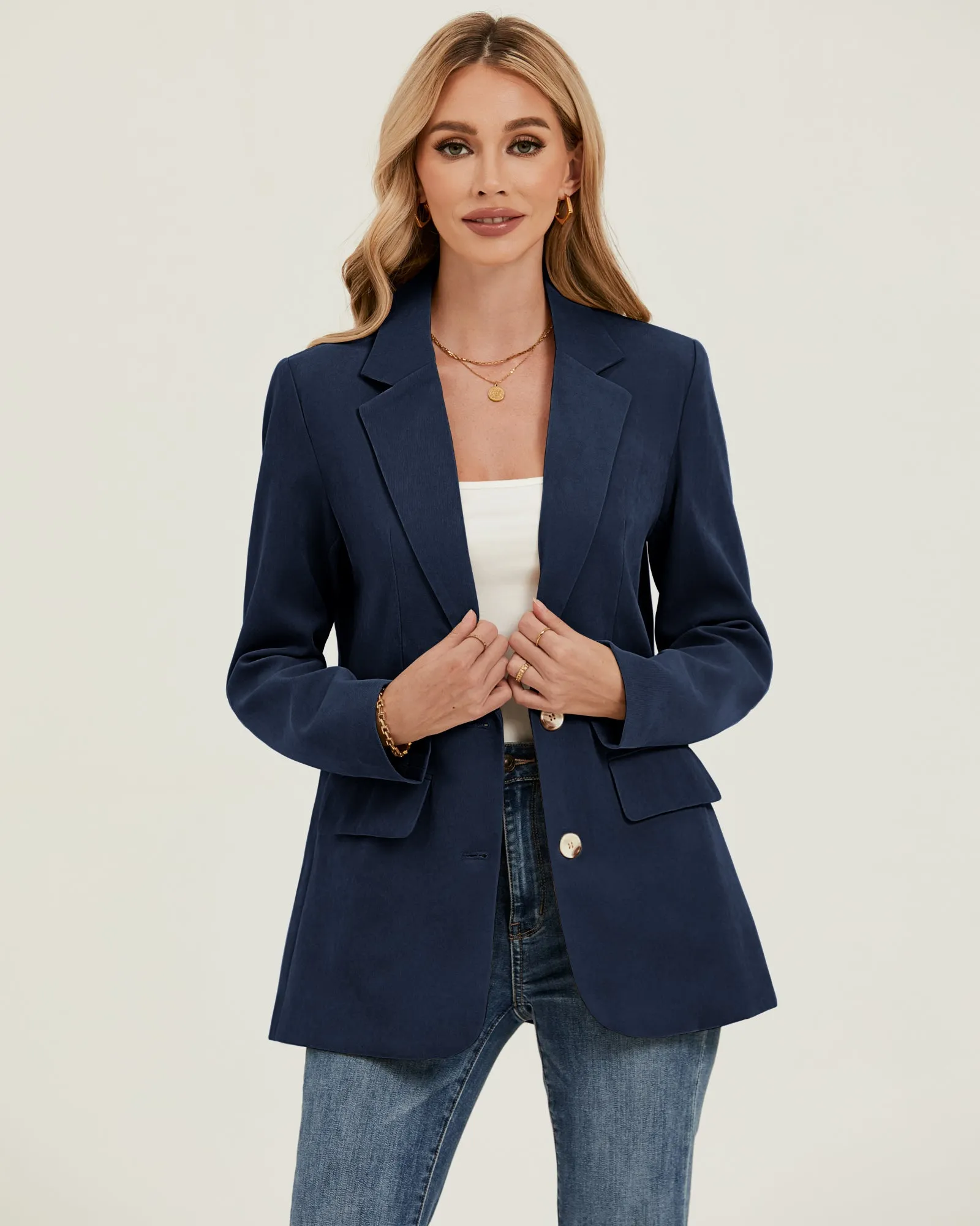 luvamia Blazers for Women Business Casual Twill Long Blazers Suit Jackets Dressy Office Work Professional Coat Loose Fit