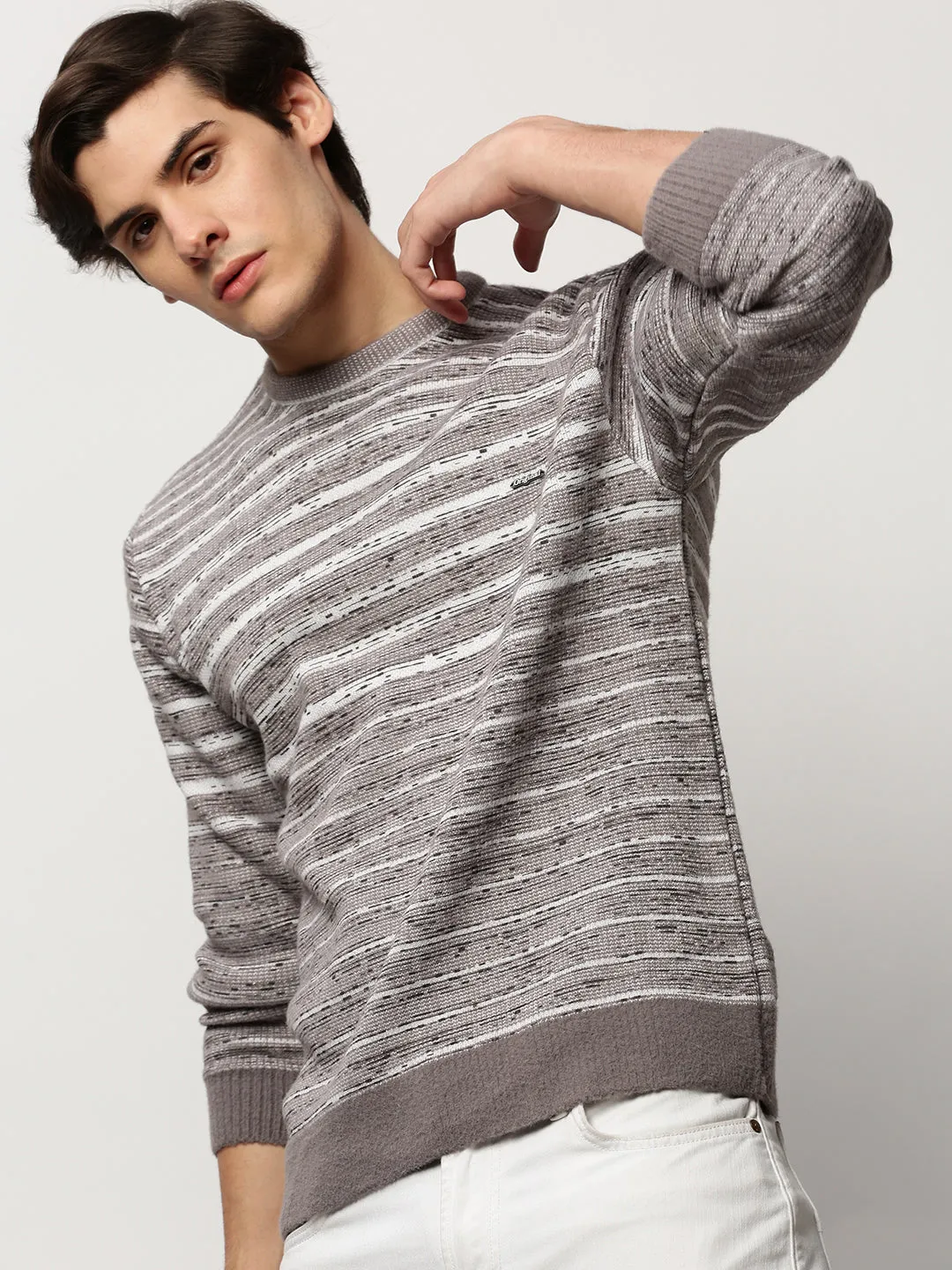 Men Grey Knitted Casual Sweaters