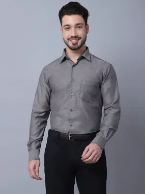 Men's Dark Grey Formal Self textured Full Sleeve Shirt