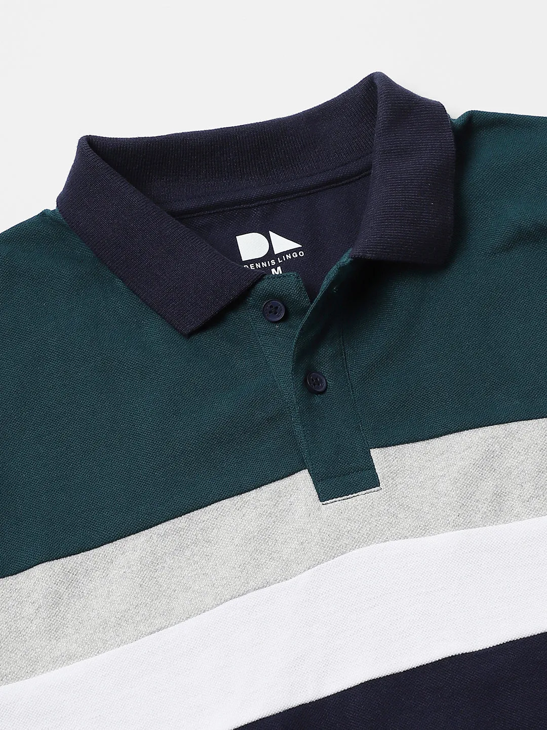 Men's Green Striped Polo Collar T-shirt