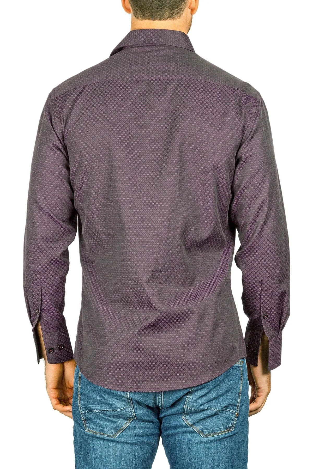 Men's Modern Fit Cotton Button Up Purple Dotted Pattern