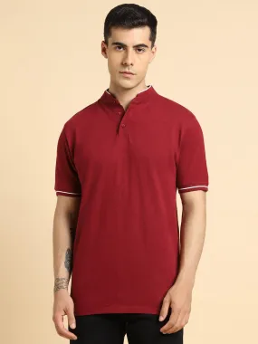 Men's Solid Maroon Polo Collar T-shirt