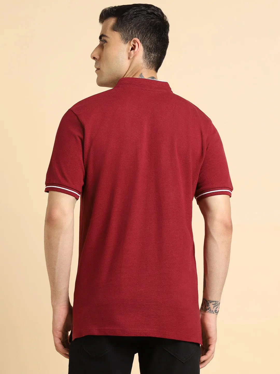 Men's Solid Maroon Polo Collar T-shirt