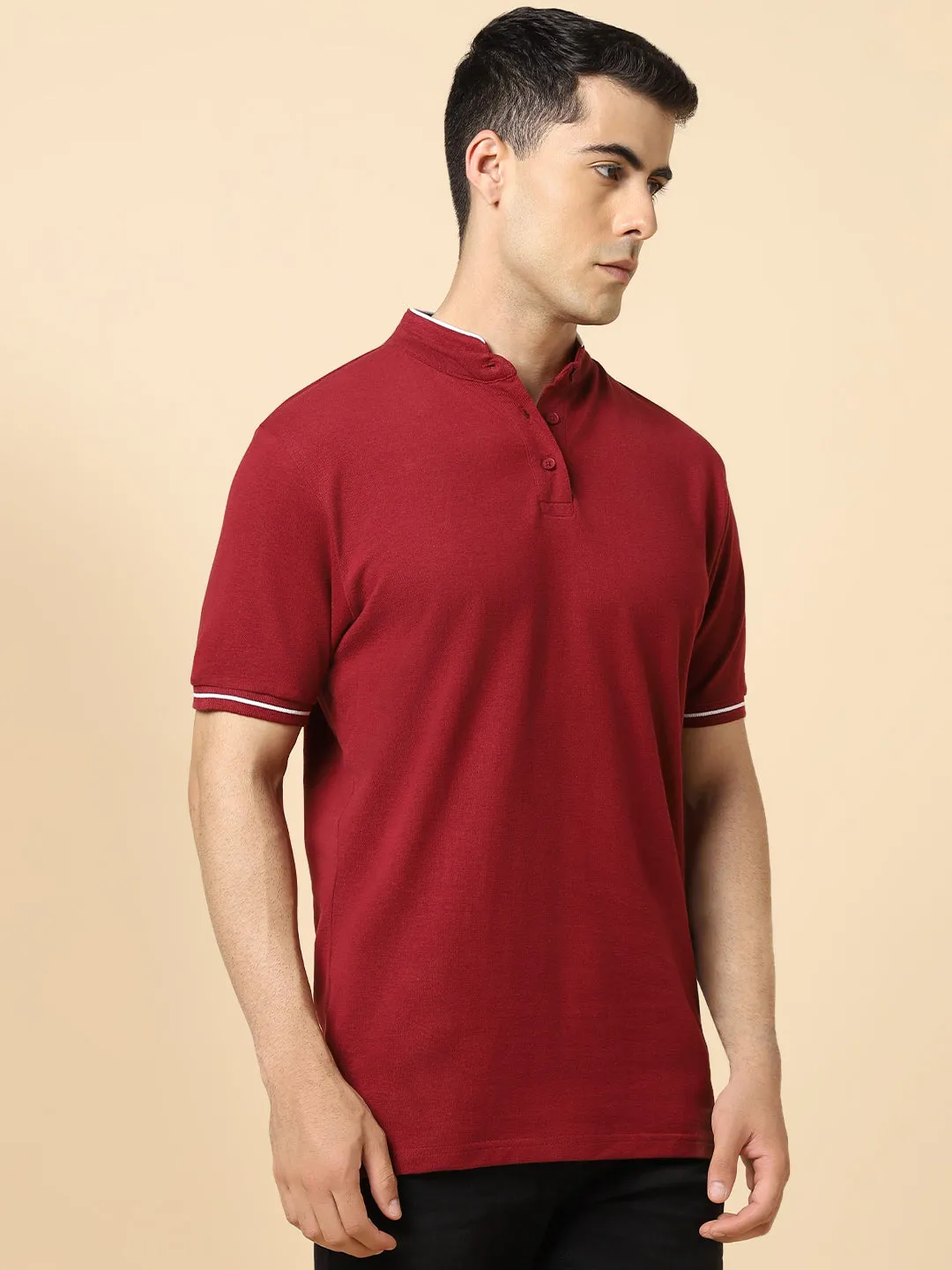 Men's Solid Maroon Polo Collar T-shirt