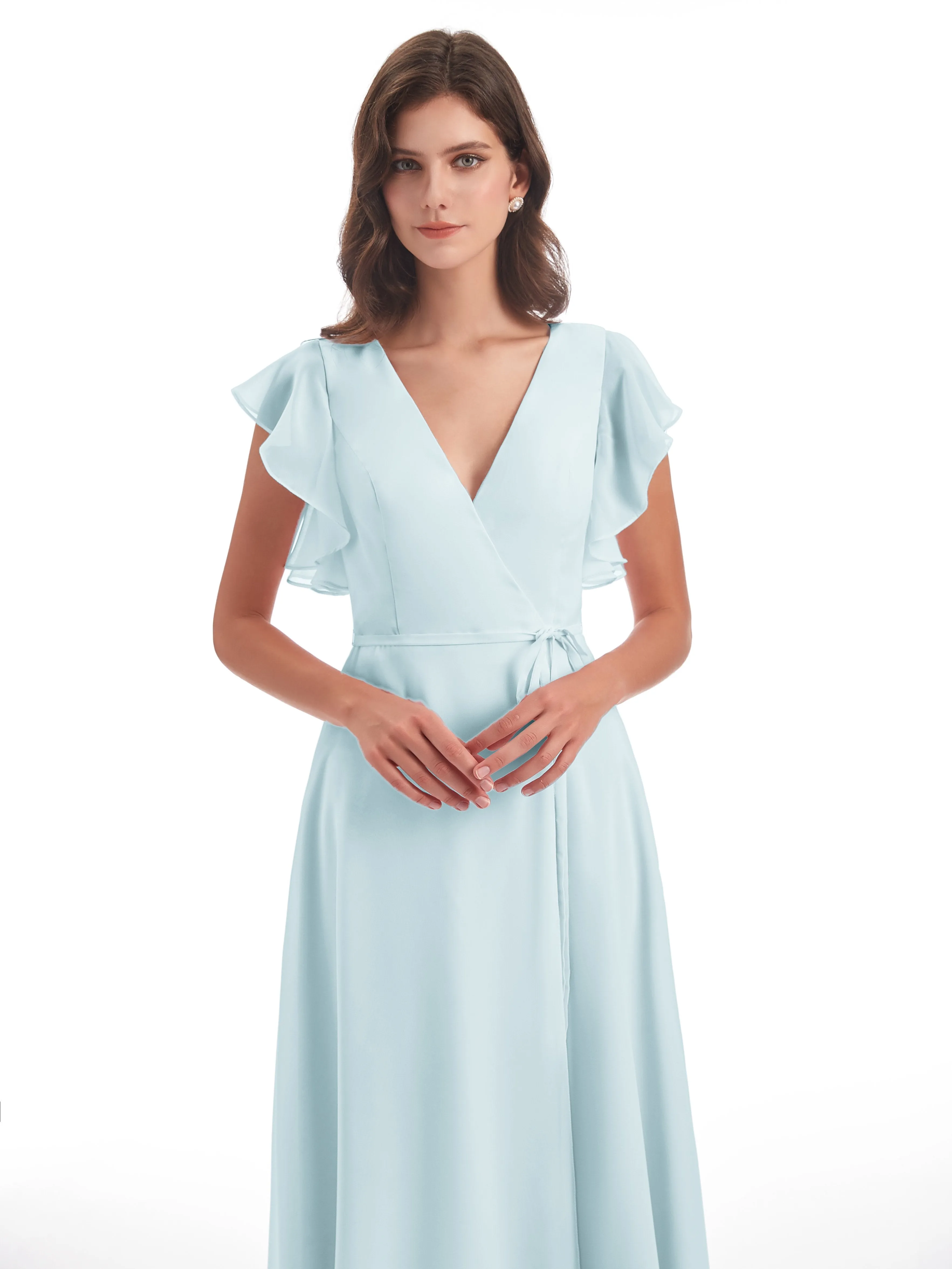 Mist Blue Bridesmaid Dresses Hope Charming V Neck Long Chiffon Bridesmaid Dresses