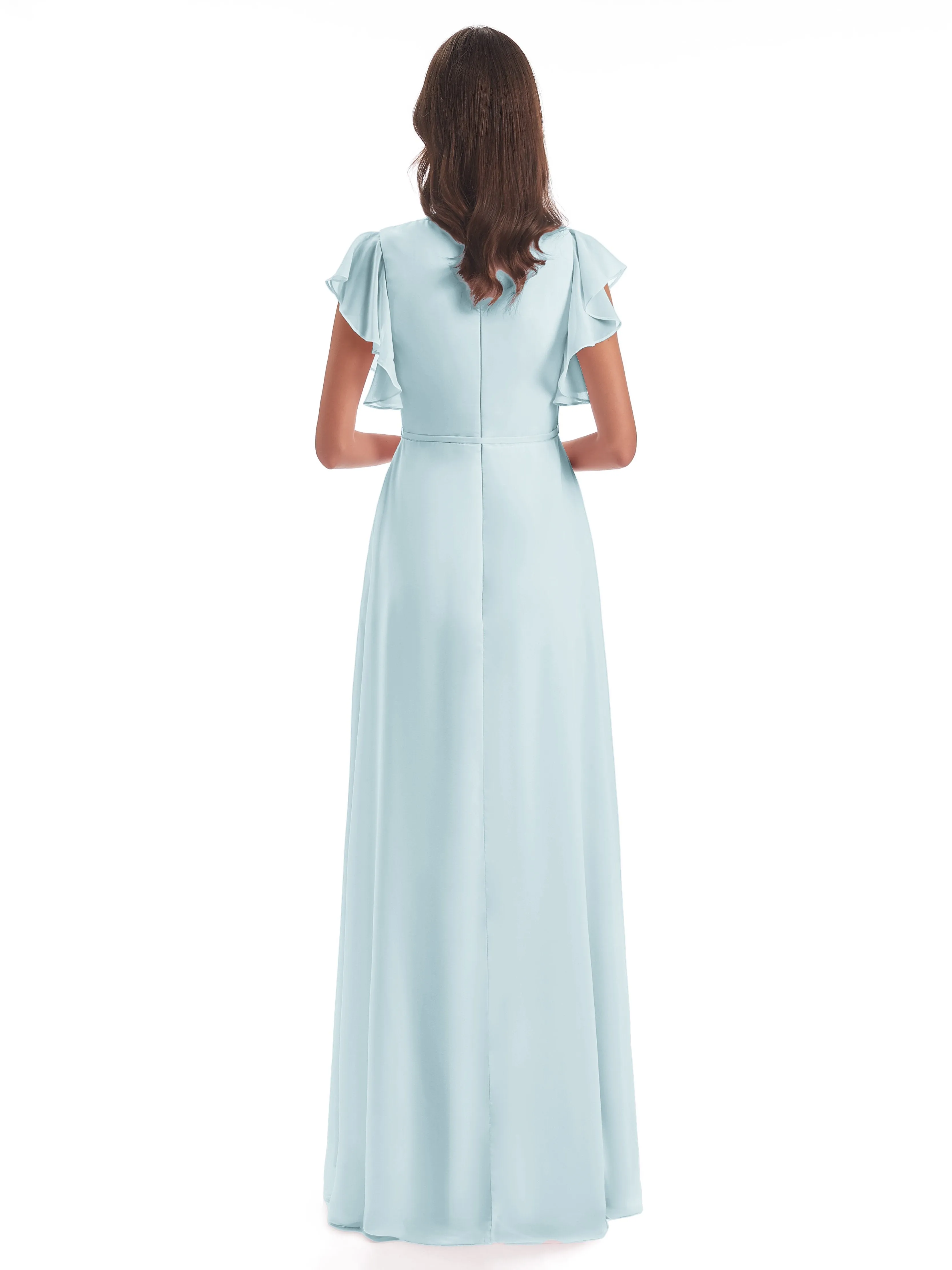 Mist Blue Bridesmaid Dresses Hope Charming V Neck Long Chiffon Bridesmaid Dresses