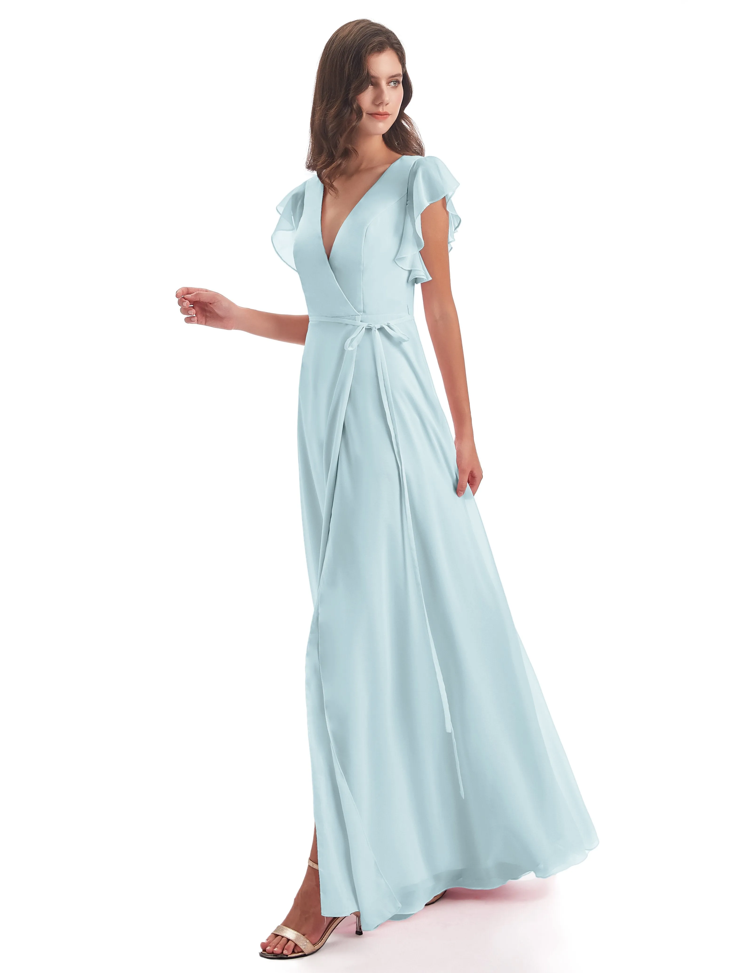 Mist Blue Bridesmaid Dresses Hope Charming V Neck Long Chiffon Bridesmaid Dresses