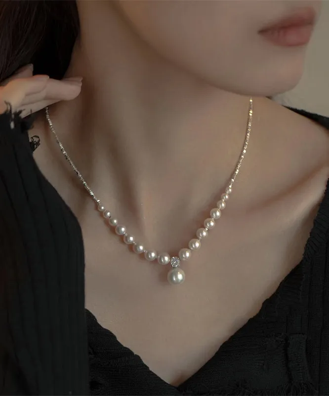 Modern White Copper Overgild Pearl Zircon Pendant Necklace ZZ072