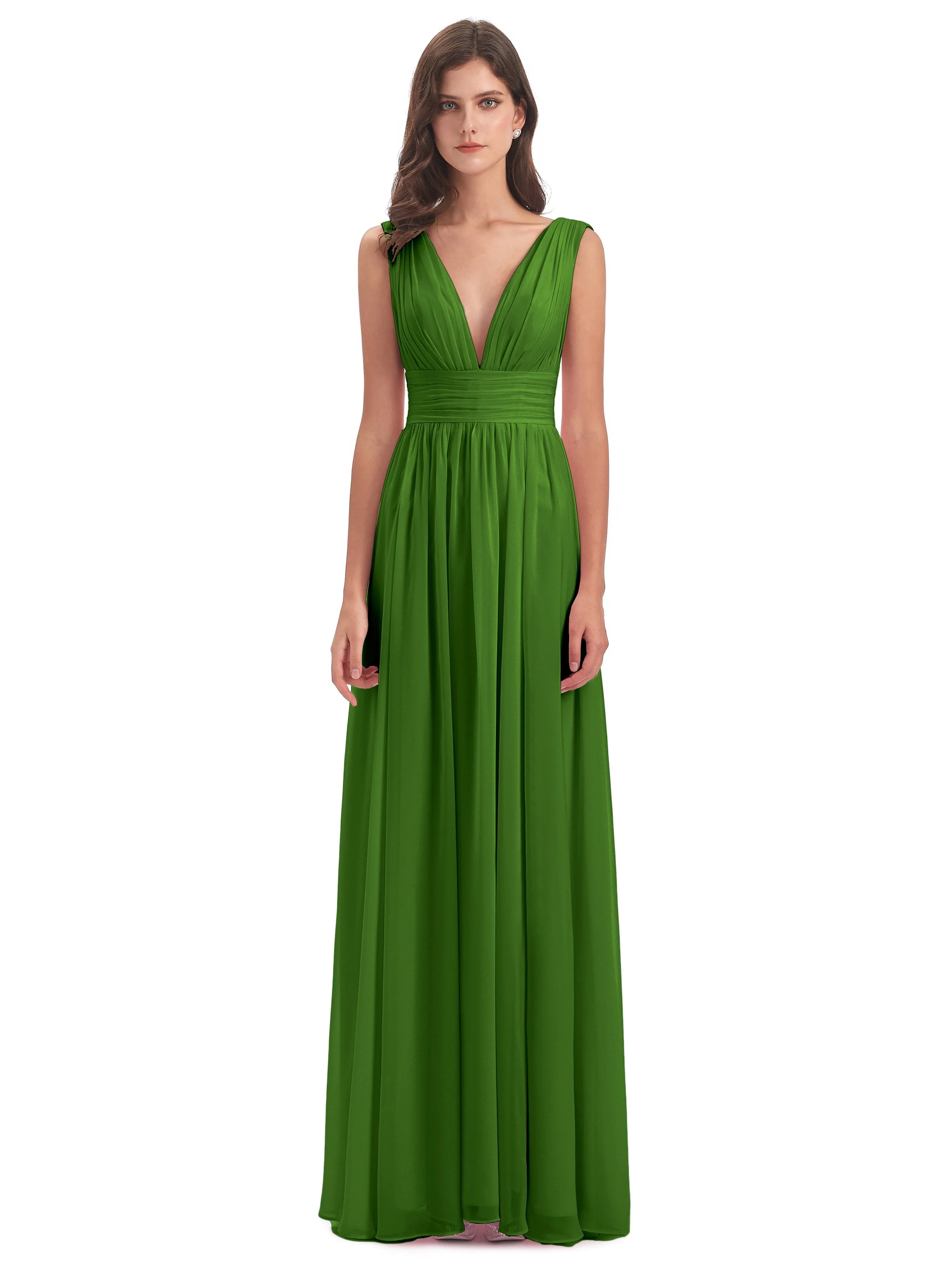 Moss Bridesmaid Dresses Charming Chiffon V Neck Split Long Bridesmaid Dresses