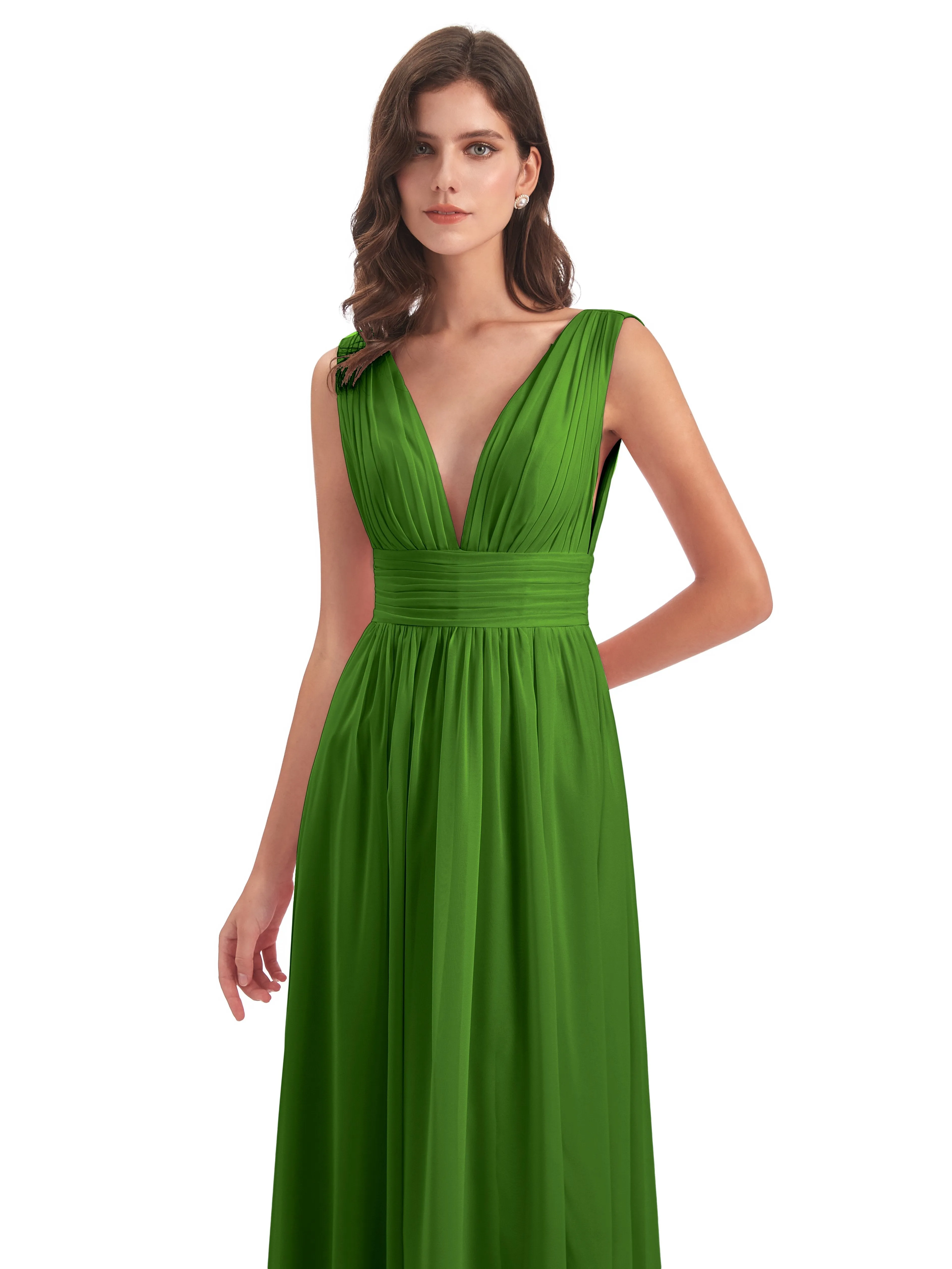 Moss Bridesmaid Dresses Charming Chiffon V Neck Split Long Bridesmaid Dresses