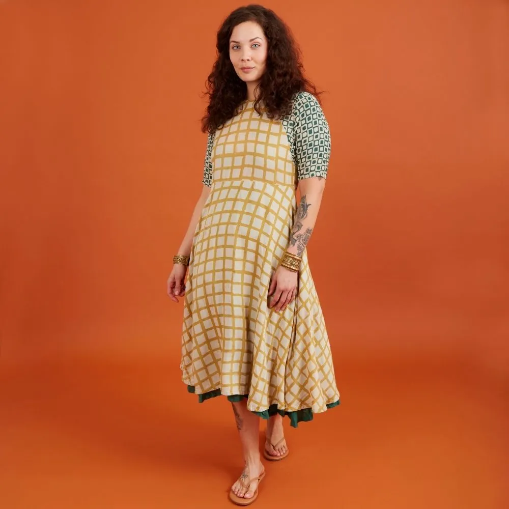 Mustard Muga Silk Midi Dress