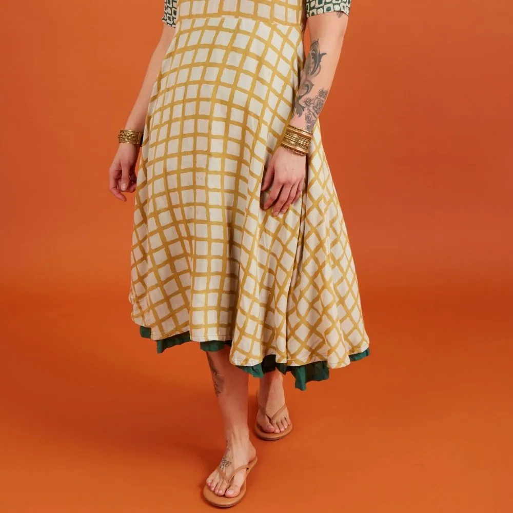 Mustard Muga Silk Midi Dress